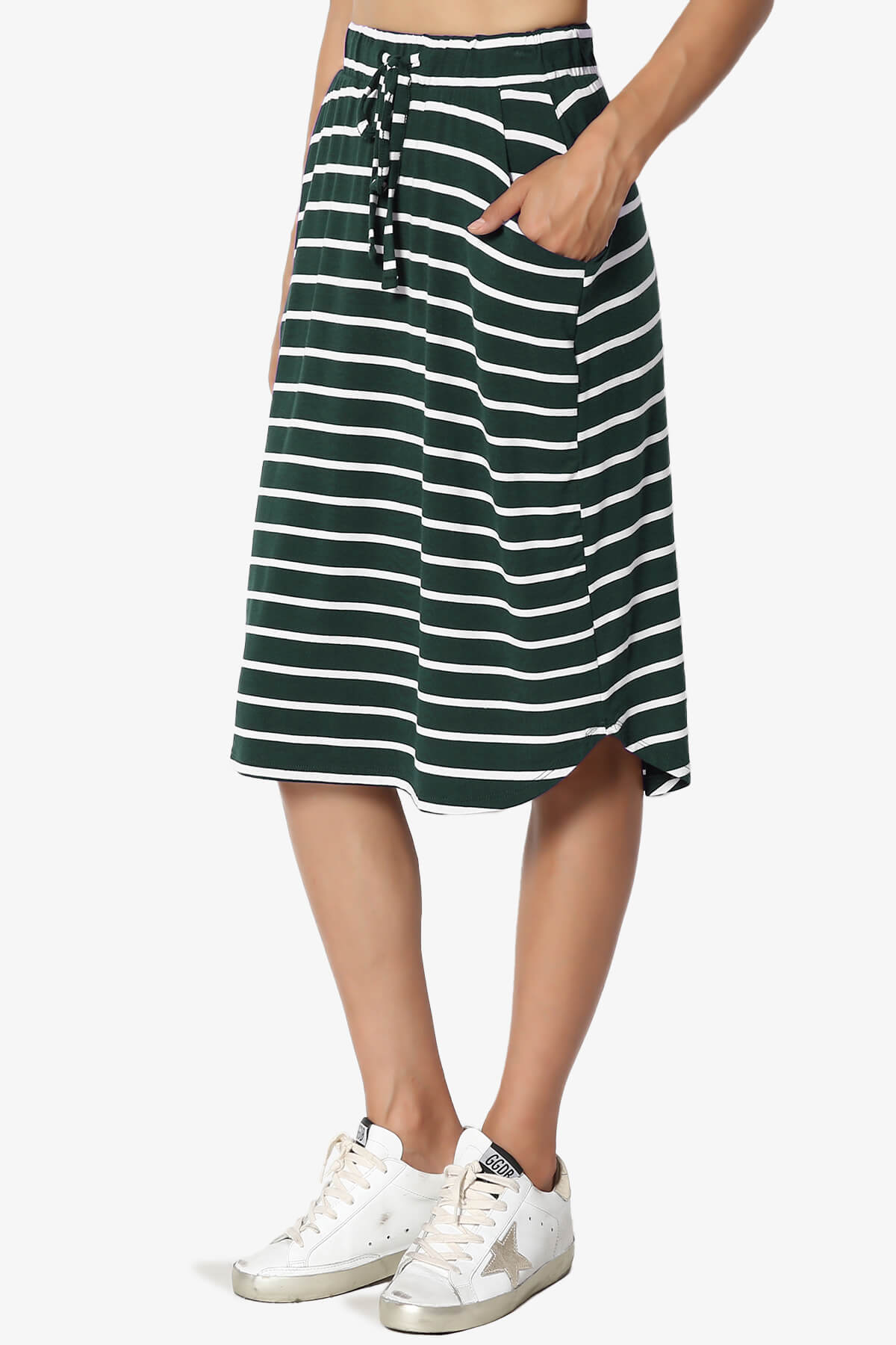 Eclipse Stripe Drawstring Midi Skirt HUNTER GREEN_3