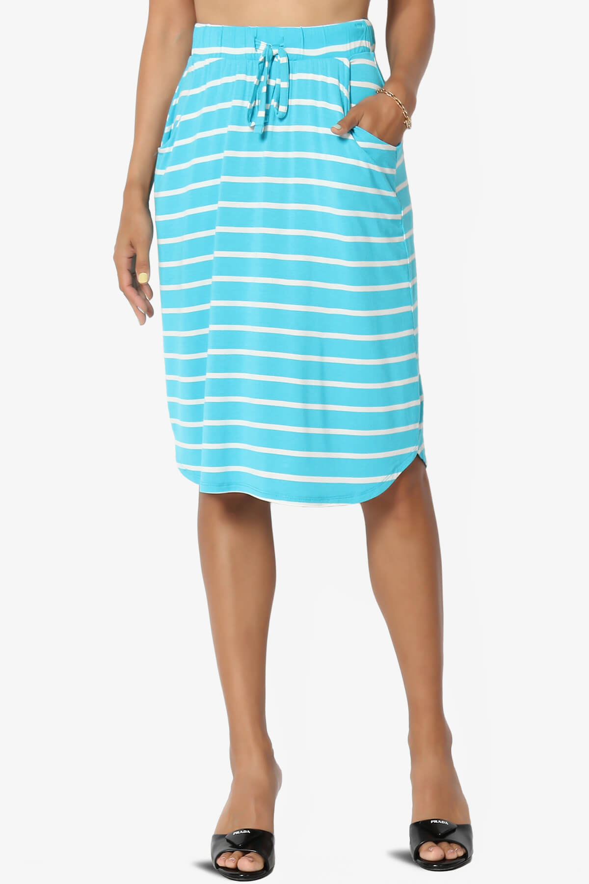 Eclipse Stripe Drawstring Midi Skirt ICE BLUE_1