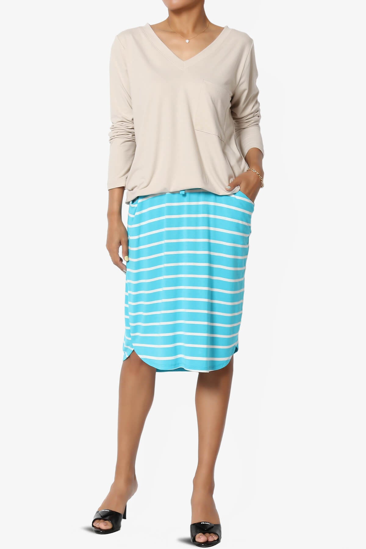 Eclipse Stripe Drawstring Midi Skirt ICE BLUE_6