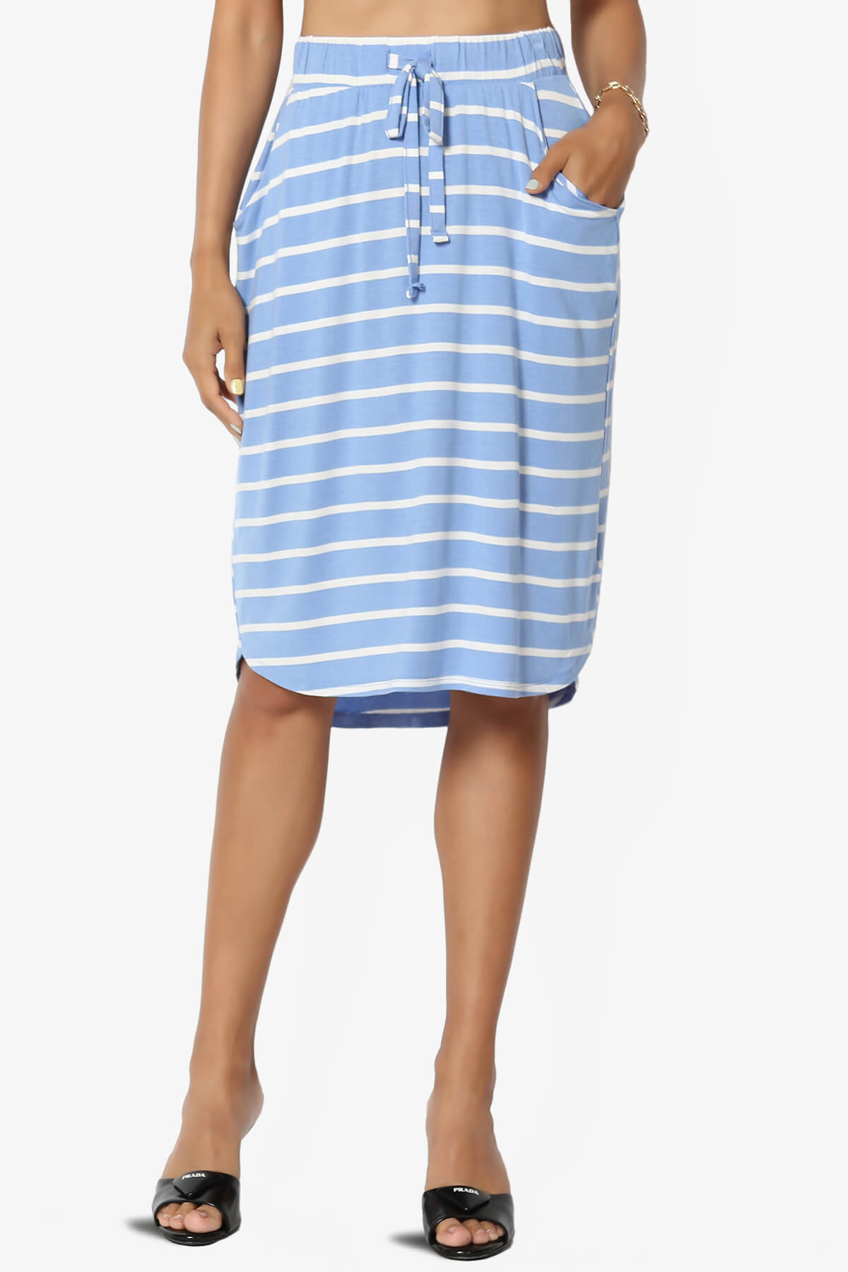 Eclipse Stripe Drawstring Midi Skirt LIGHT BLUE_1