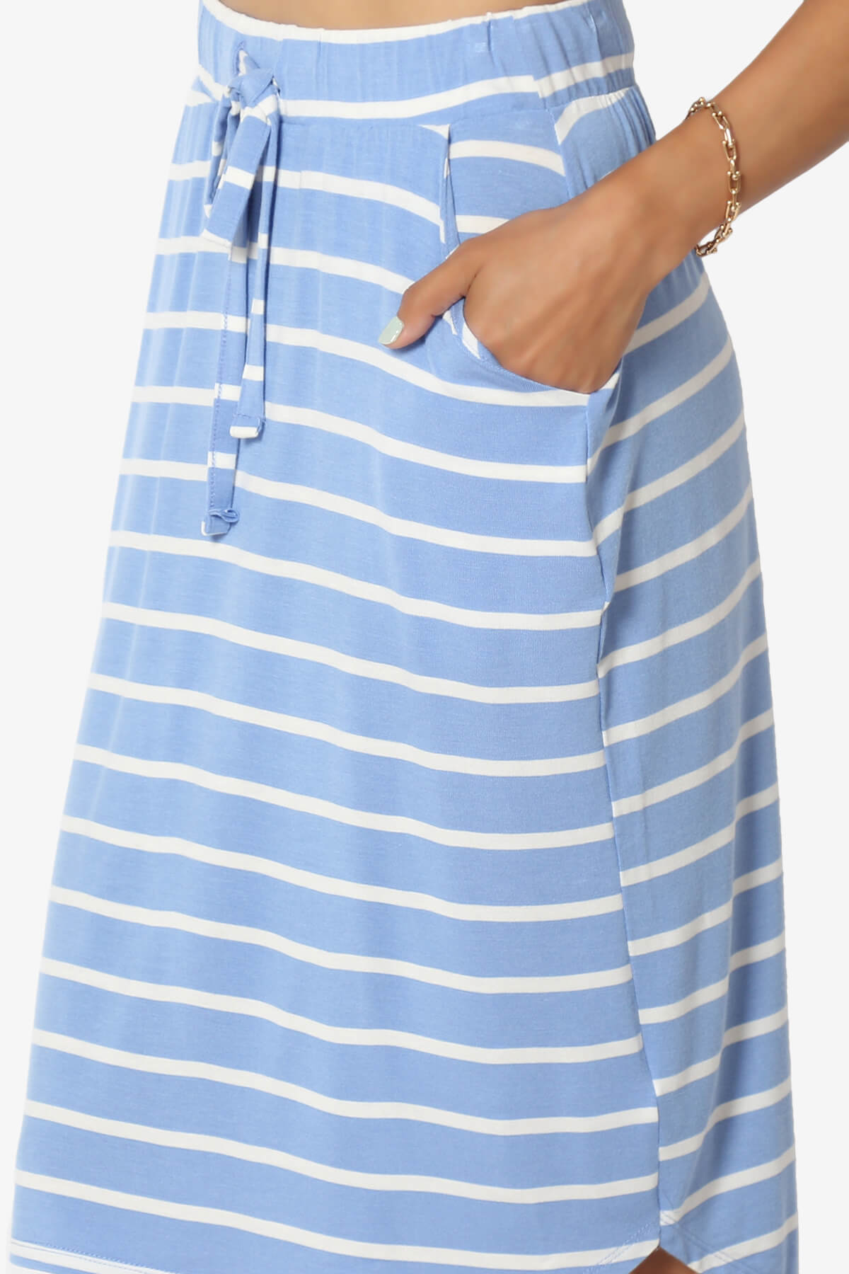 Eclipse Stripe Drawstring Midi Skirt LIGHT BLUE_5