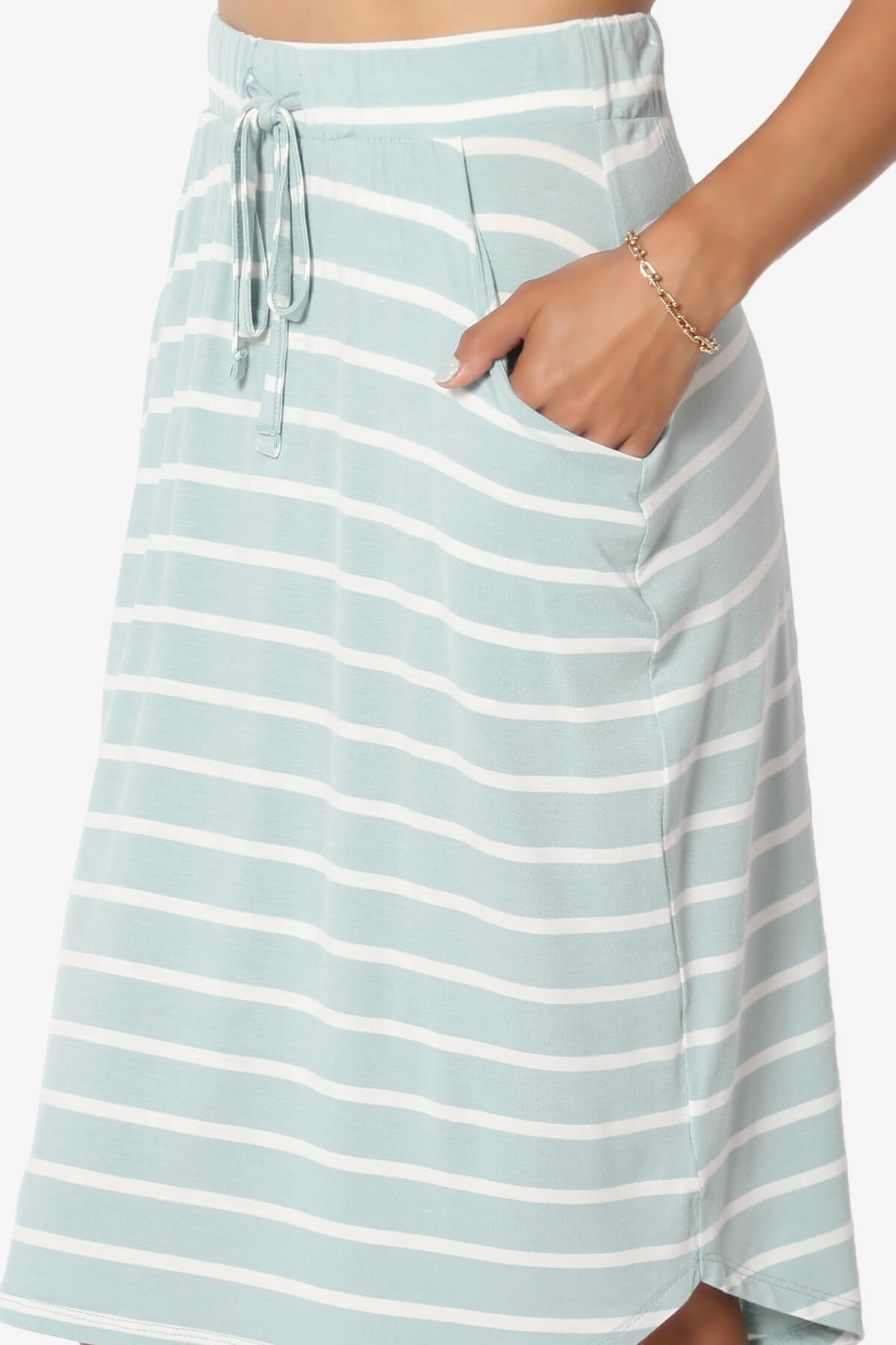 Eclipse Stripe Drawstring Midi Skirt LIGHT GREEN_5