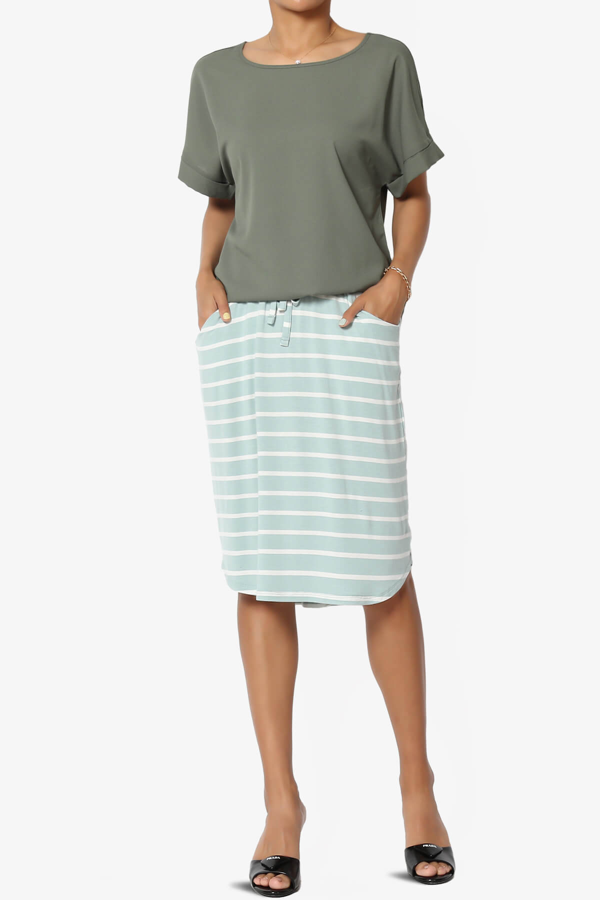 Eclipse Stripe Drawstring Midi Skirt LIGHT GREEN_6
