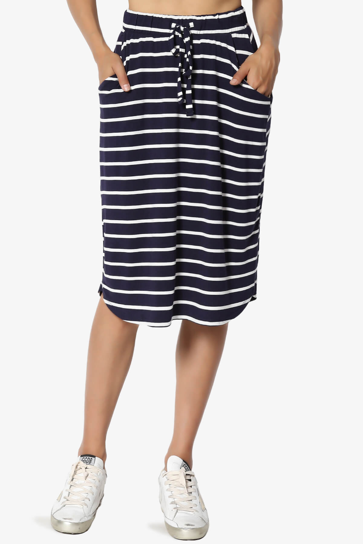 Eclipse Stripe Drawstring Midi Skirt NAVY_1