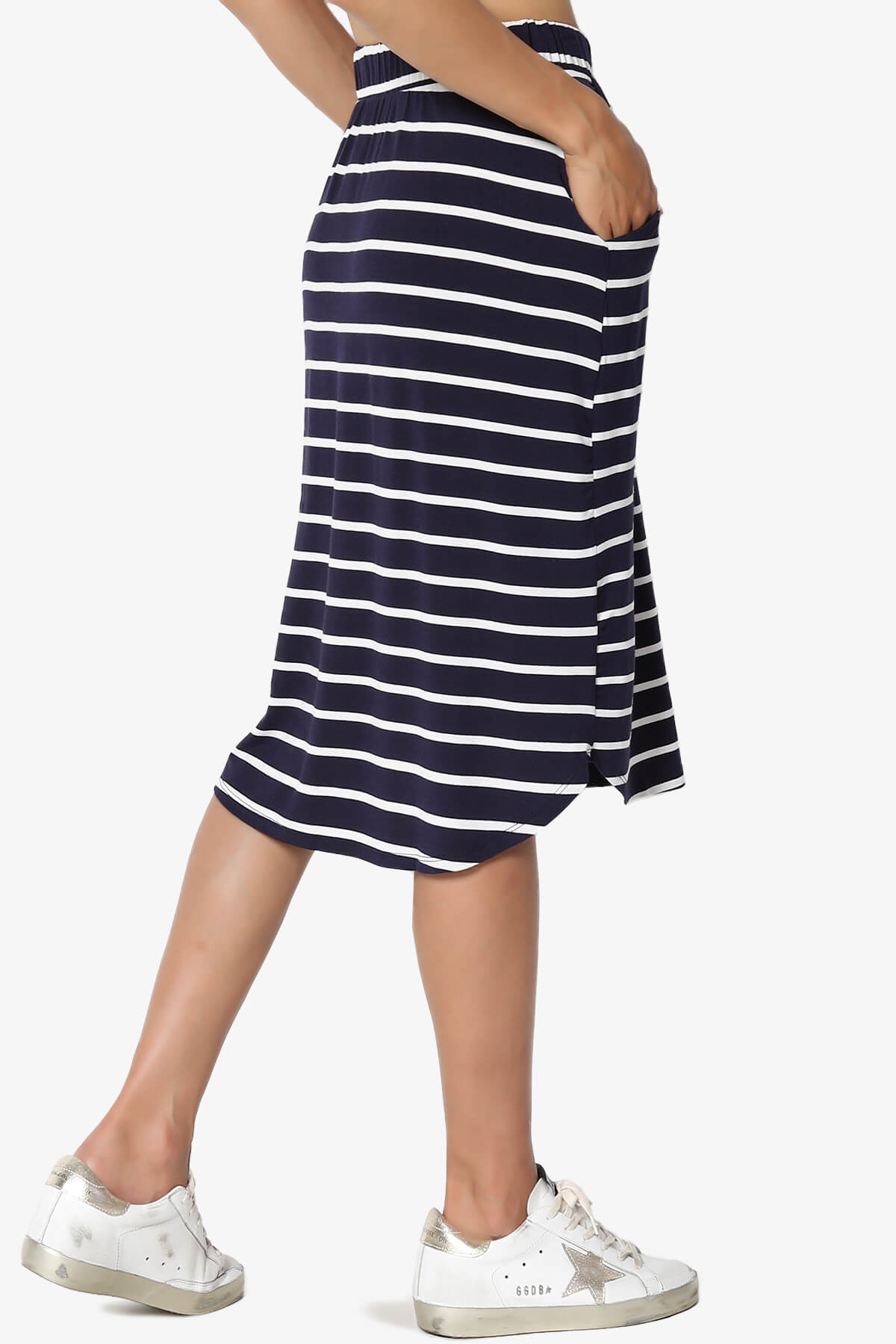 Eclipse Stripe Drawstring Midi Skirt NAVY_4