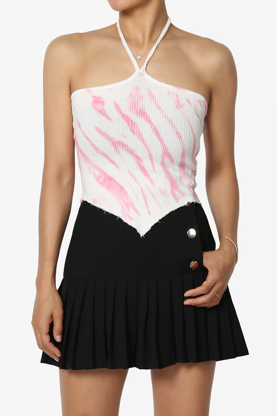 Ecstatic Tie Dye Angled Hem Halter Top