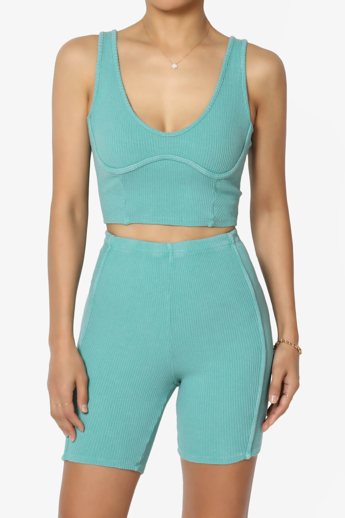 Eleanor Garment Dye Crop Tank Top & Biker Shorts SET JADE_1