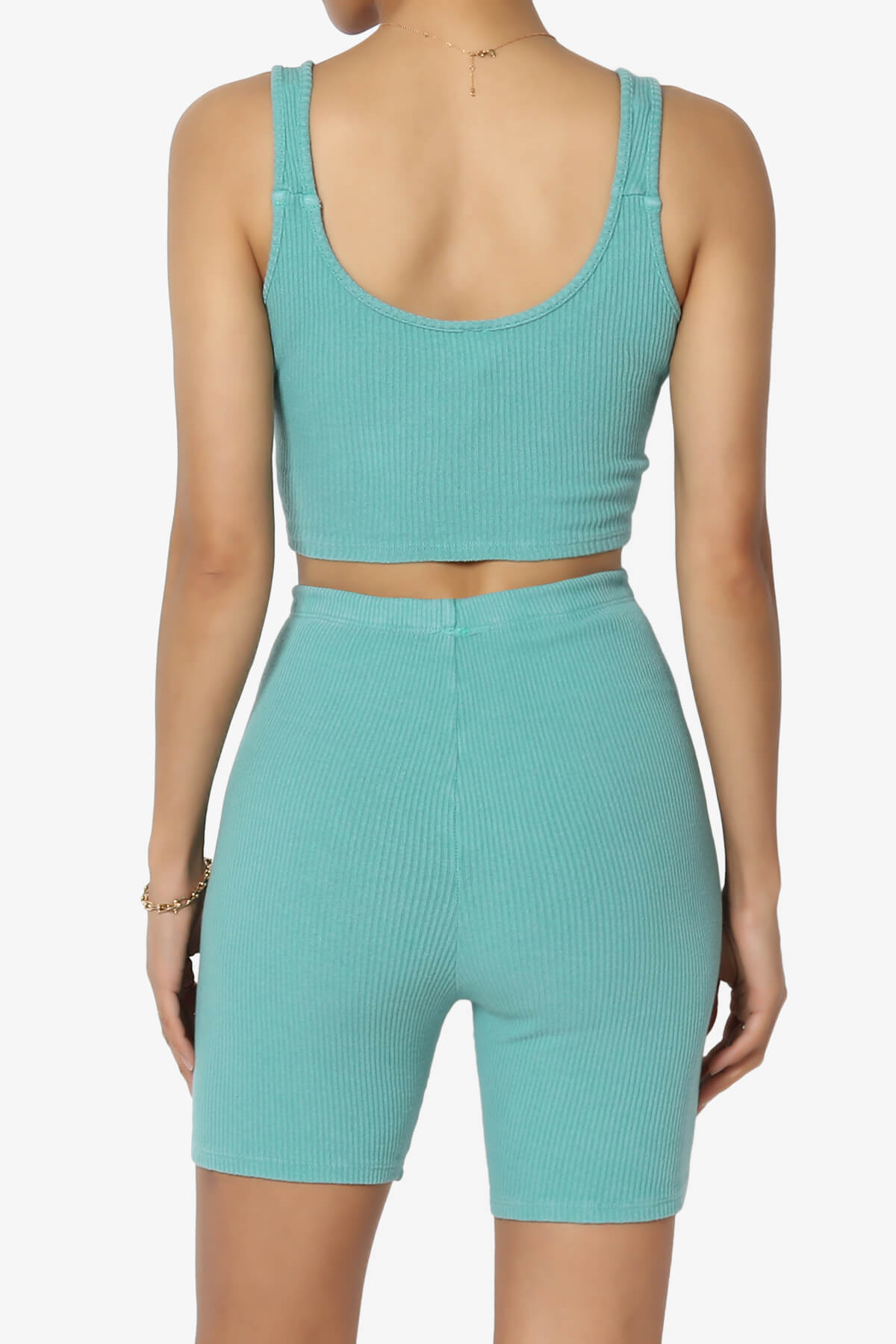 Eleanor Garment Dye Crop Tank Top & Biker Shorts SET JADE_2