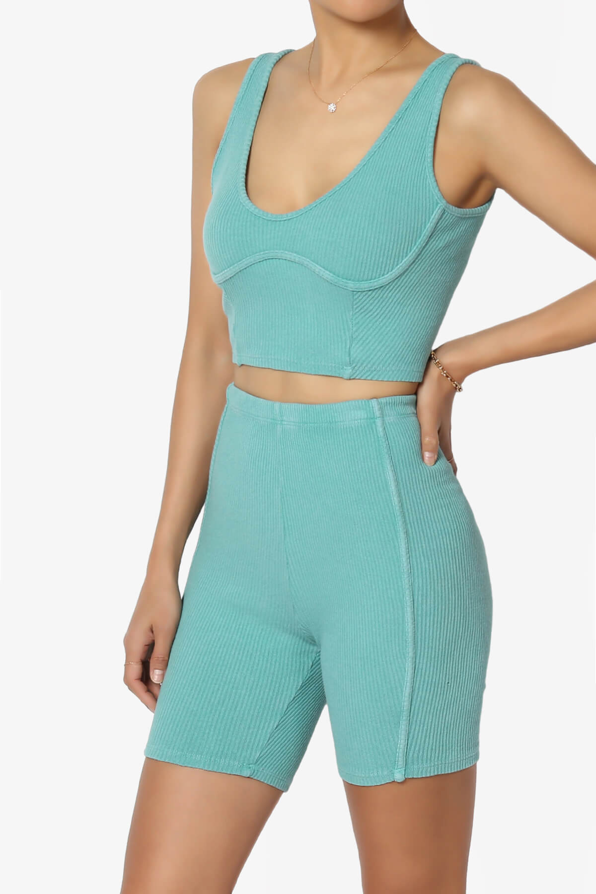 Eleanor Garment Dye Crop Tank Top & Biker Shorts SET JADE_3