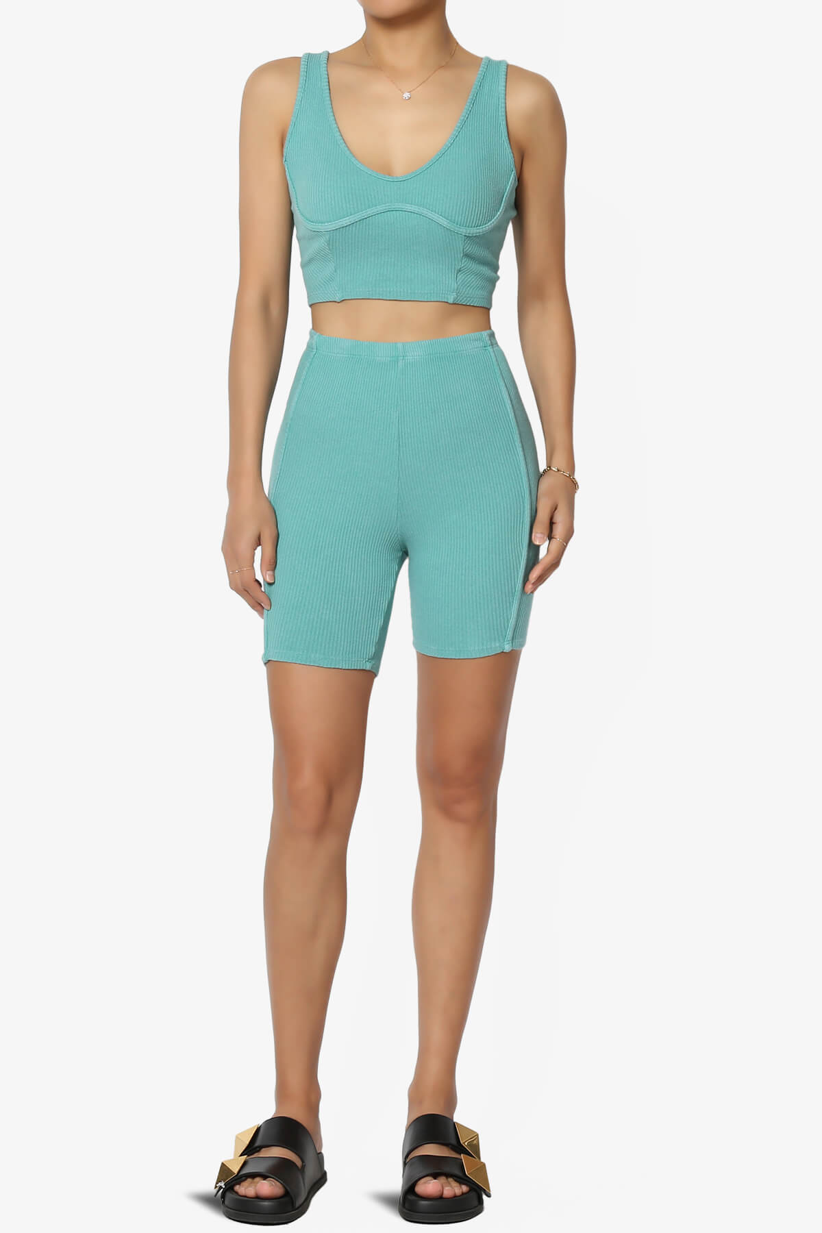 Eleanor Garment Dye Crop Tank Top & Biker Shorts SET JADE_6