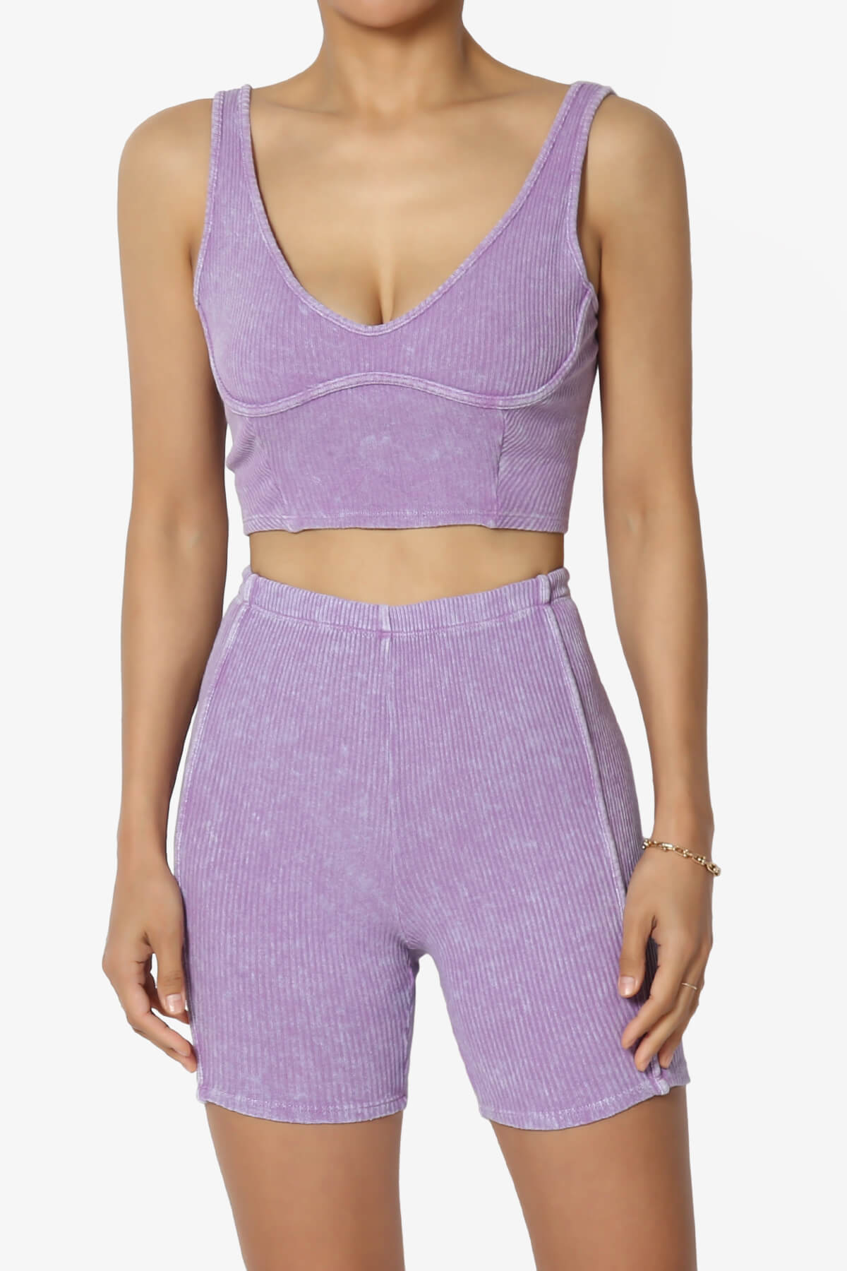 Eleanor Garment Dye Crop Tank Top & Biker Shorts SET LAVENDER_1