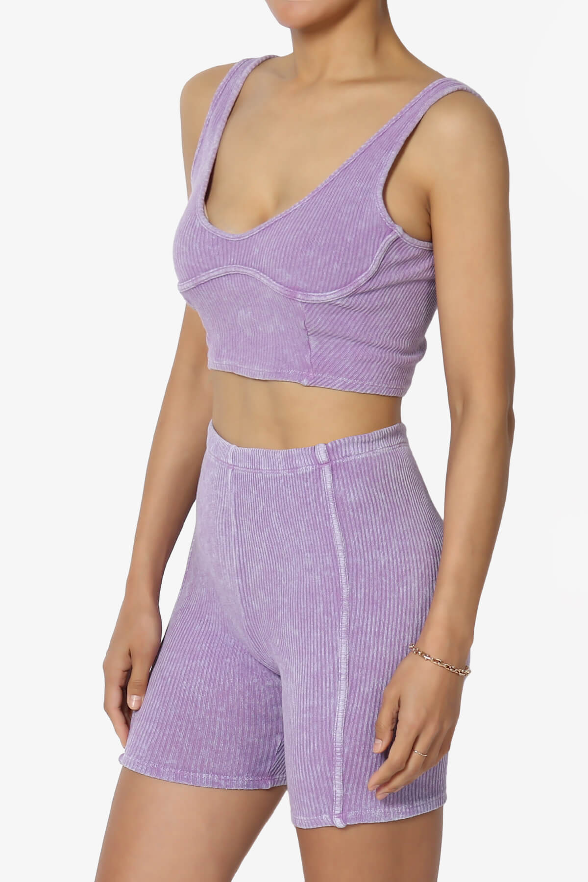 Eleanor Garment Dye Crop Tank Top & Biker Shorts SET LAVENDER_3