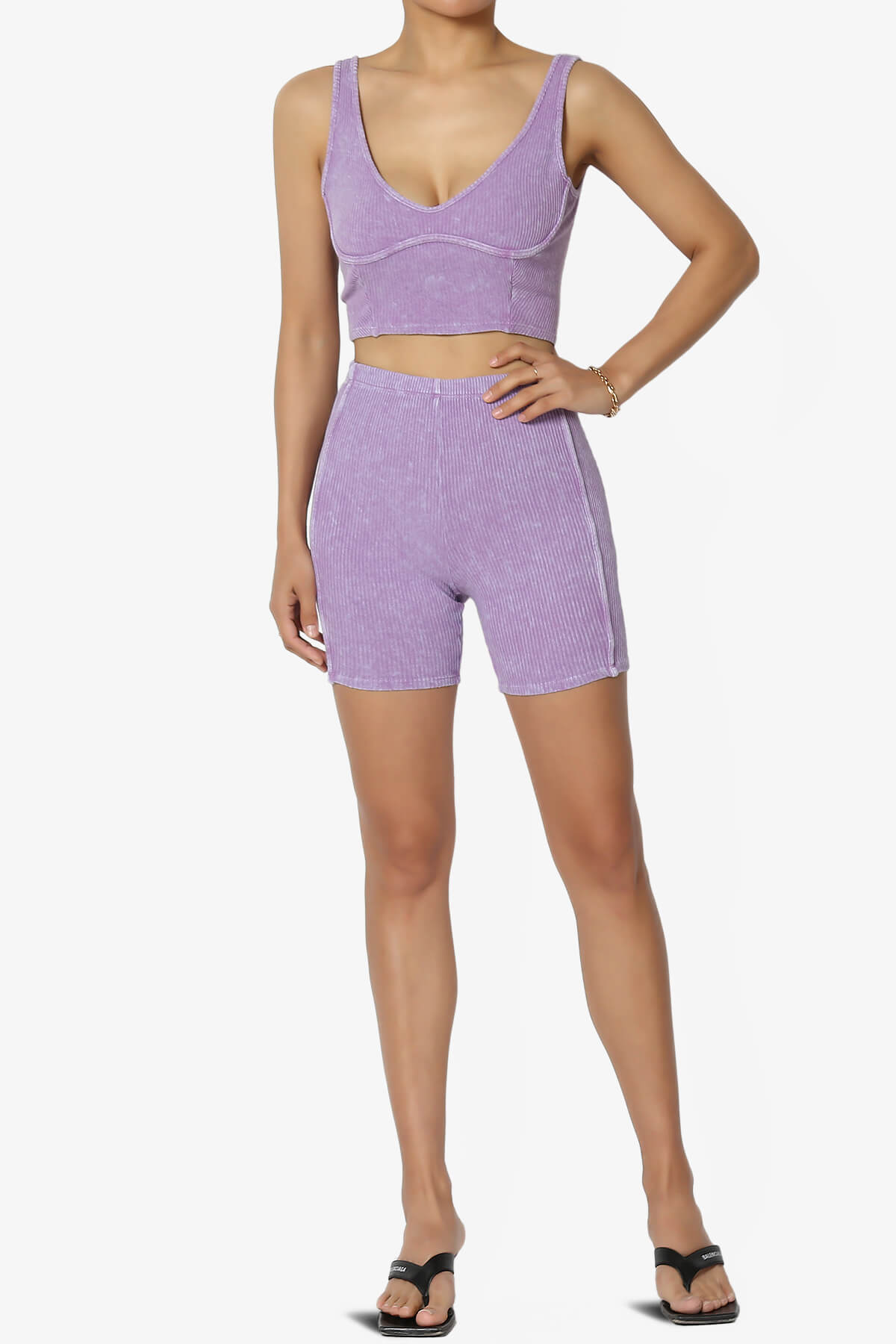 Eleanor Garment Dye Crop Tank Top & Biker Shorts SET LAVENDER_6
