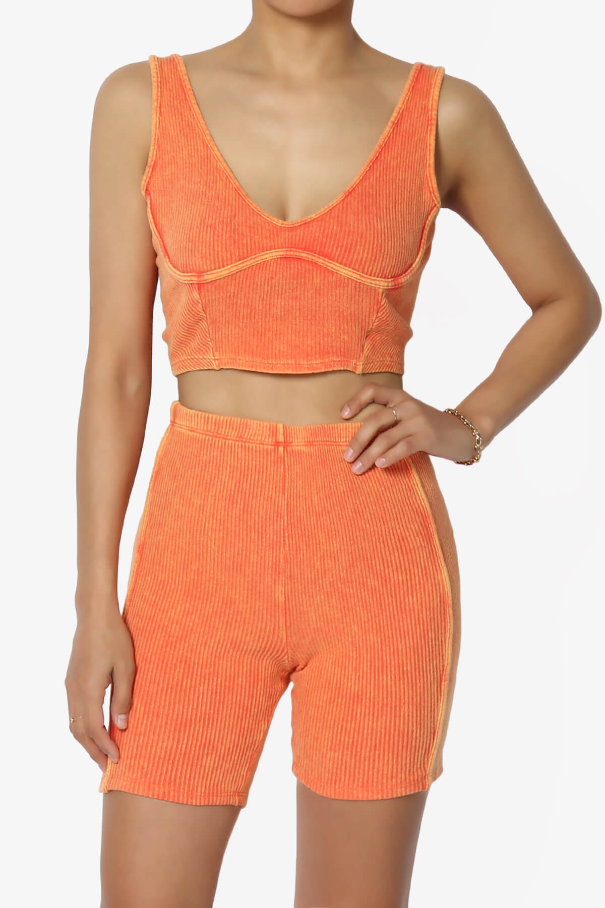 Eleanor Garment Dye Crop Tank Top & Biker Shorts SET ORANGE_1
