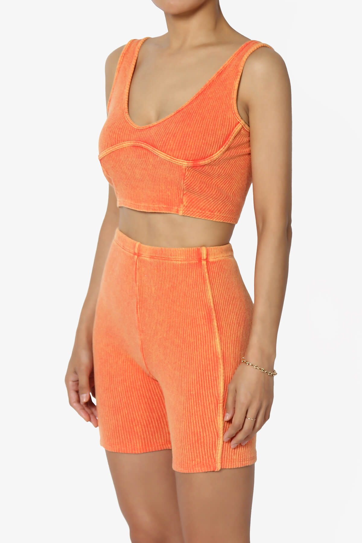 Eleanor Garment Dye Crop Tank Top & Biker Shorts SET ORANGE_3