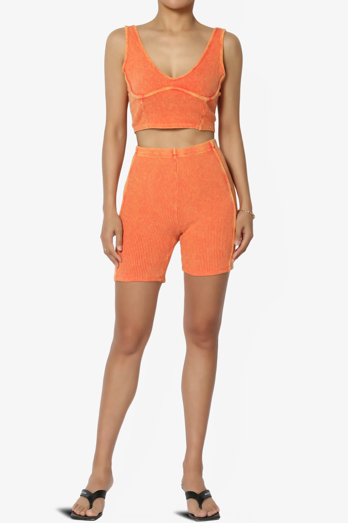 Eleanor Garment Dye Crop Tank Top & Biker Shorts SET ORANGE_6