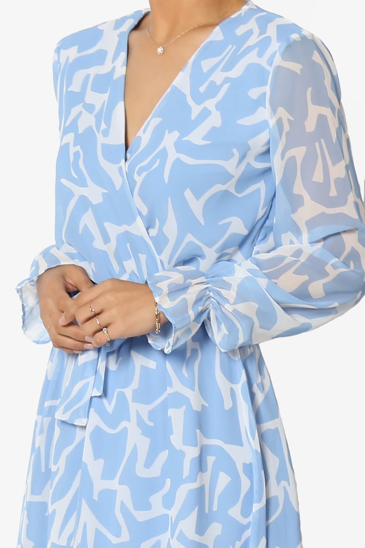 Emery V-Neck Chiffon Flared Midi Dress BLUE_5