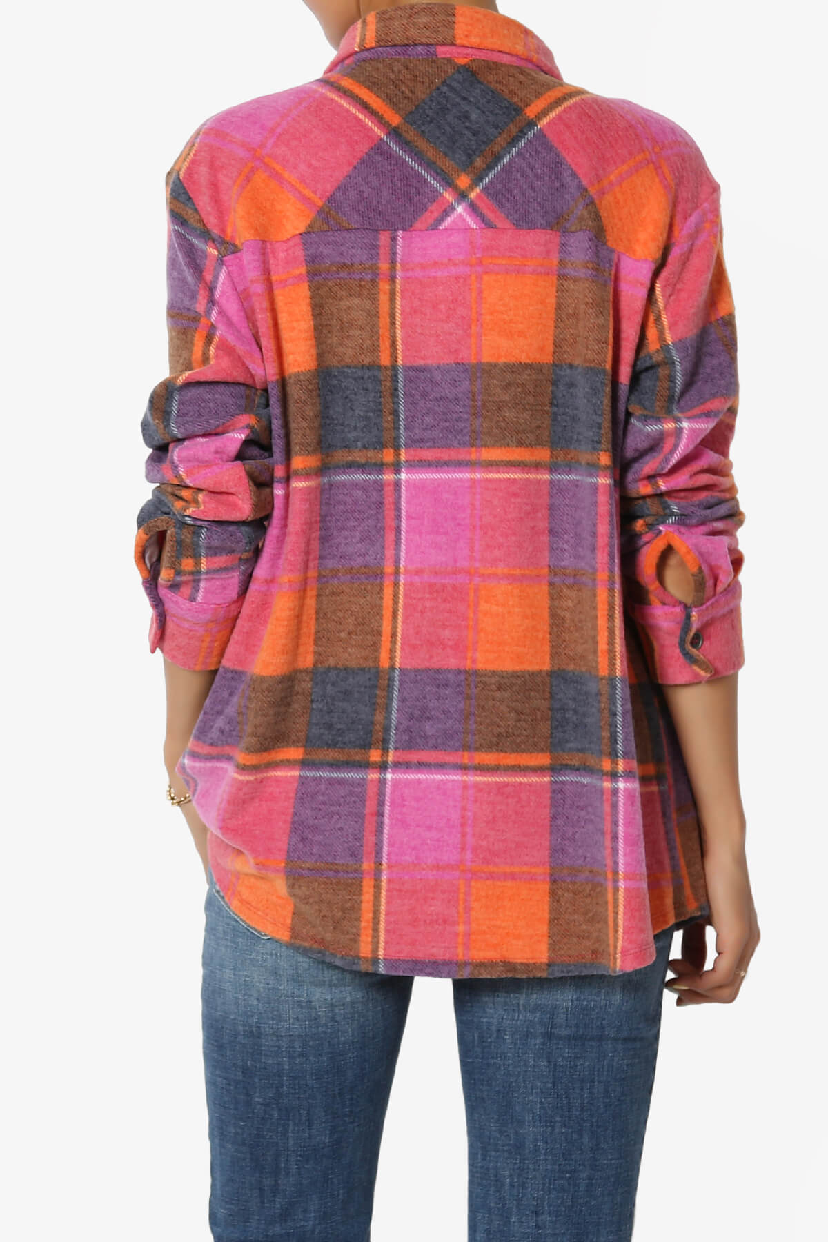 Everlie Soft Fleece Plaid Button Up Shirt MAGENTA_2