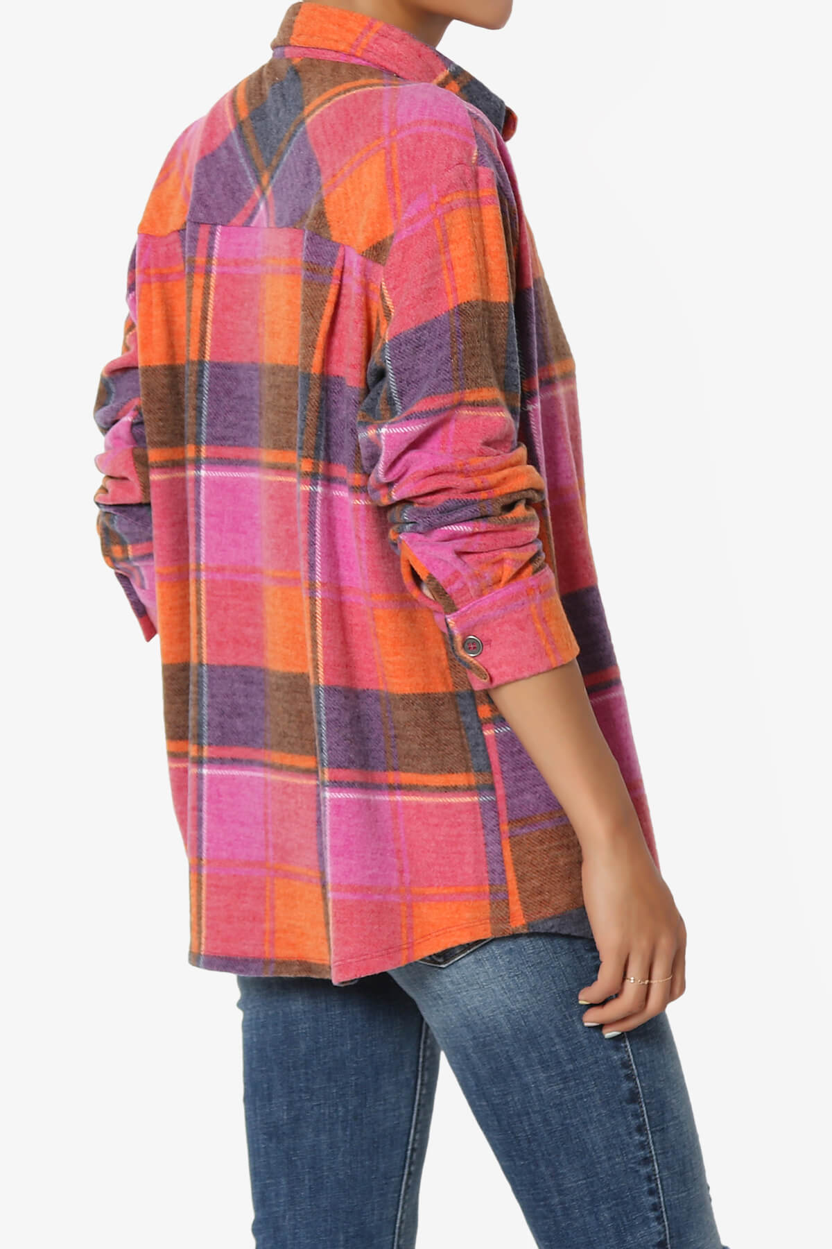 Everlie Soft Fleece Plaid Button Up Shirt MAGENTA_4