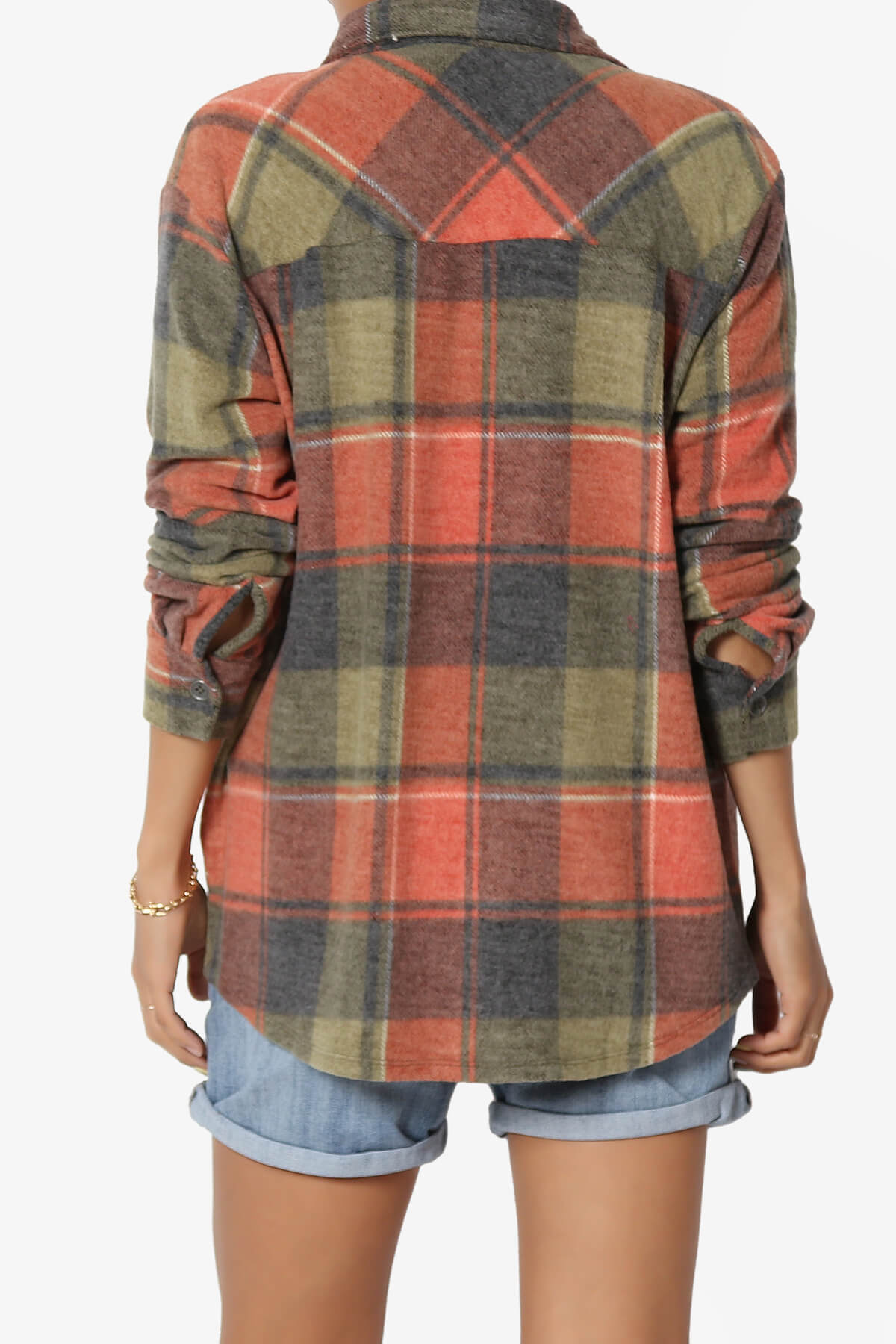 Everlie Soft Fleece Plaid Button Up Shirt OLIVE_2