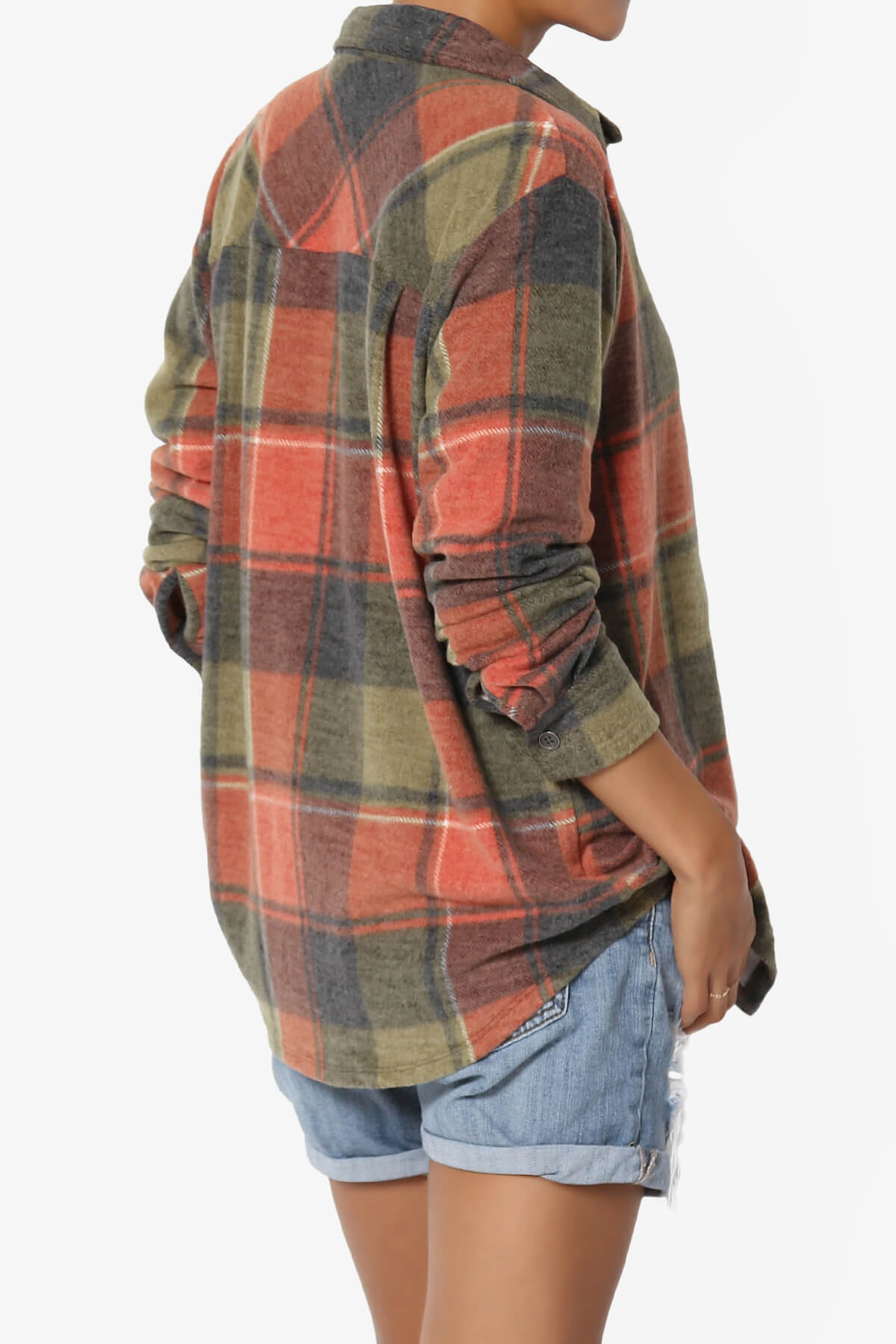 Everlie Soft Fleece Plaid Button Up Shirt OLIVE_4