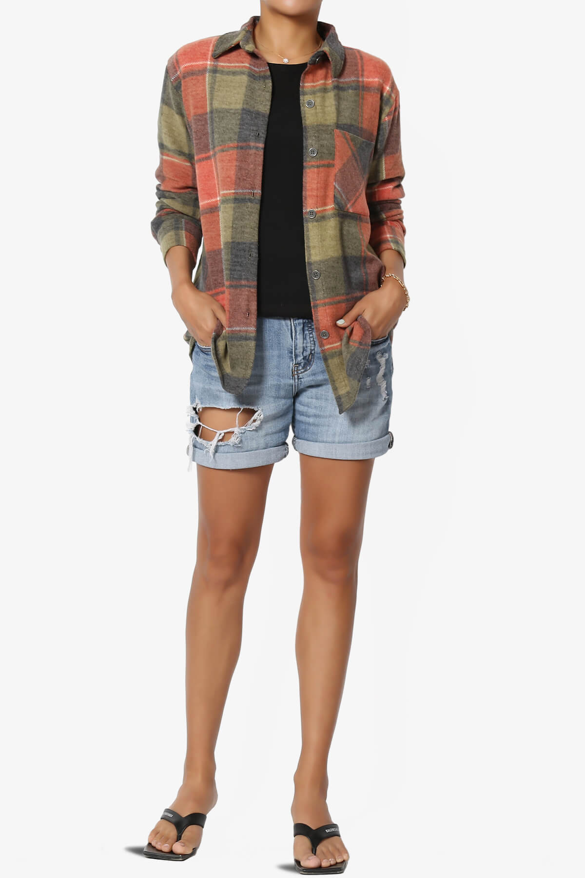 Everlie Soft Fleece Plaid Button Up Shirt OLIVE_6