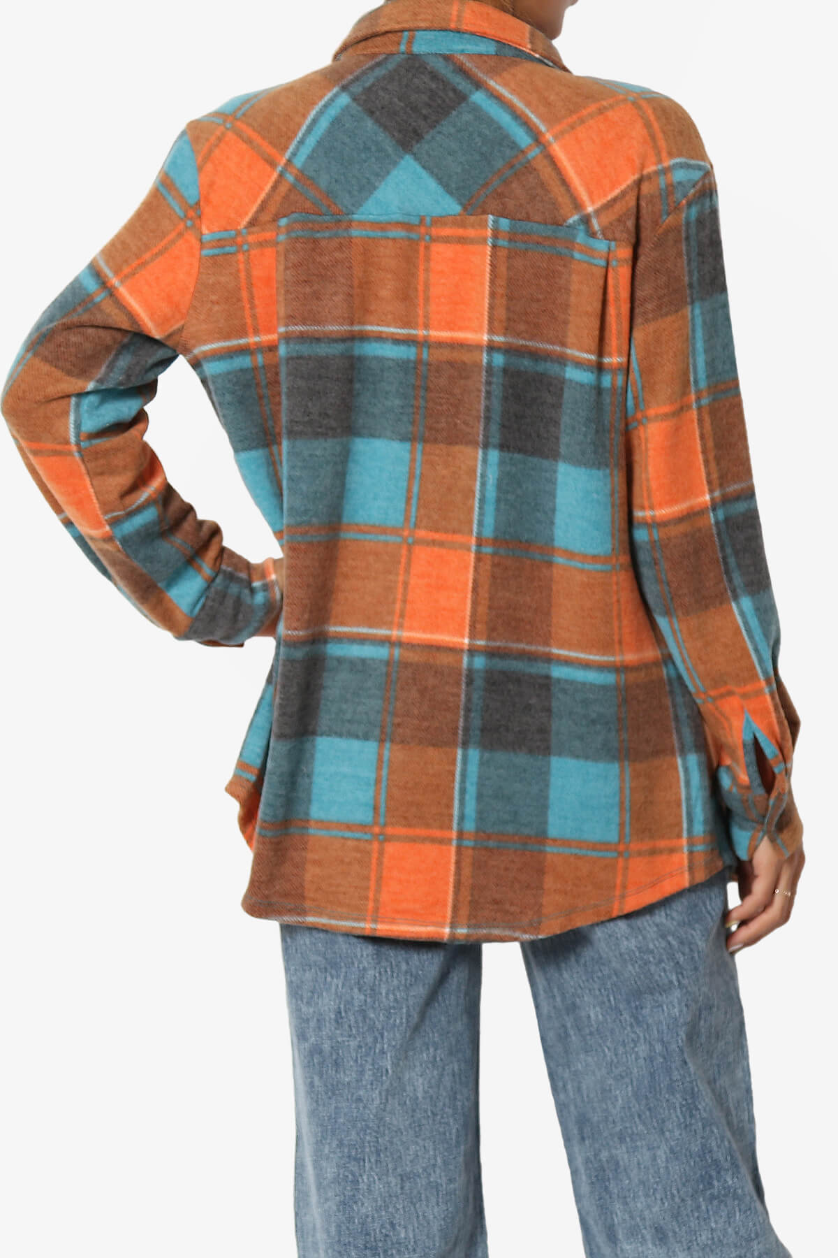 Everlie Soft Fleece Plaid Button Up Shirt TEAL_2