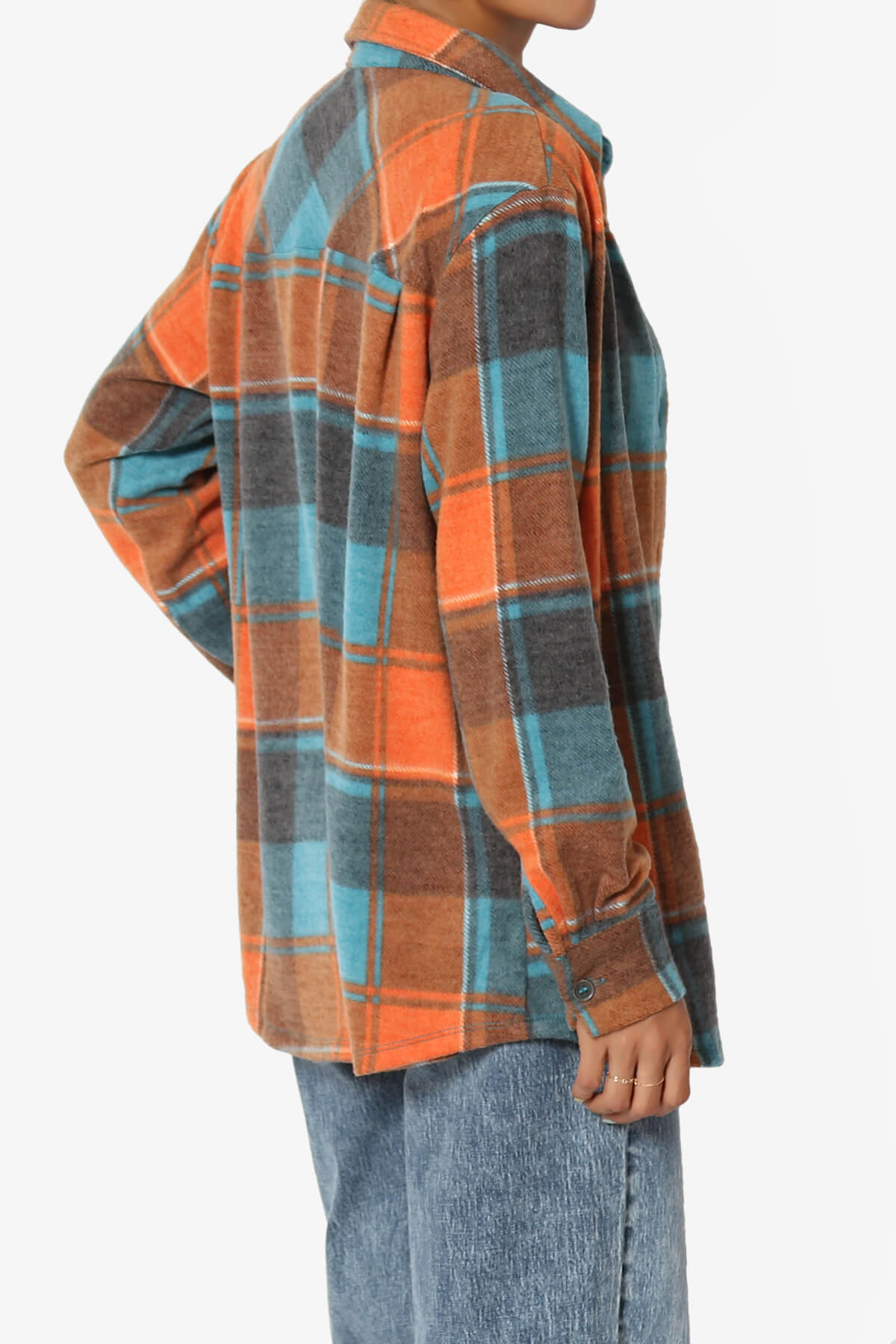 Everlie Soft Fleece Plaid Button Up Shirt TEAL_4