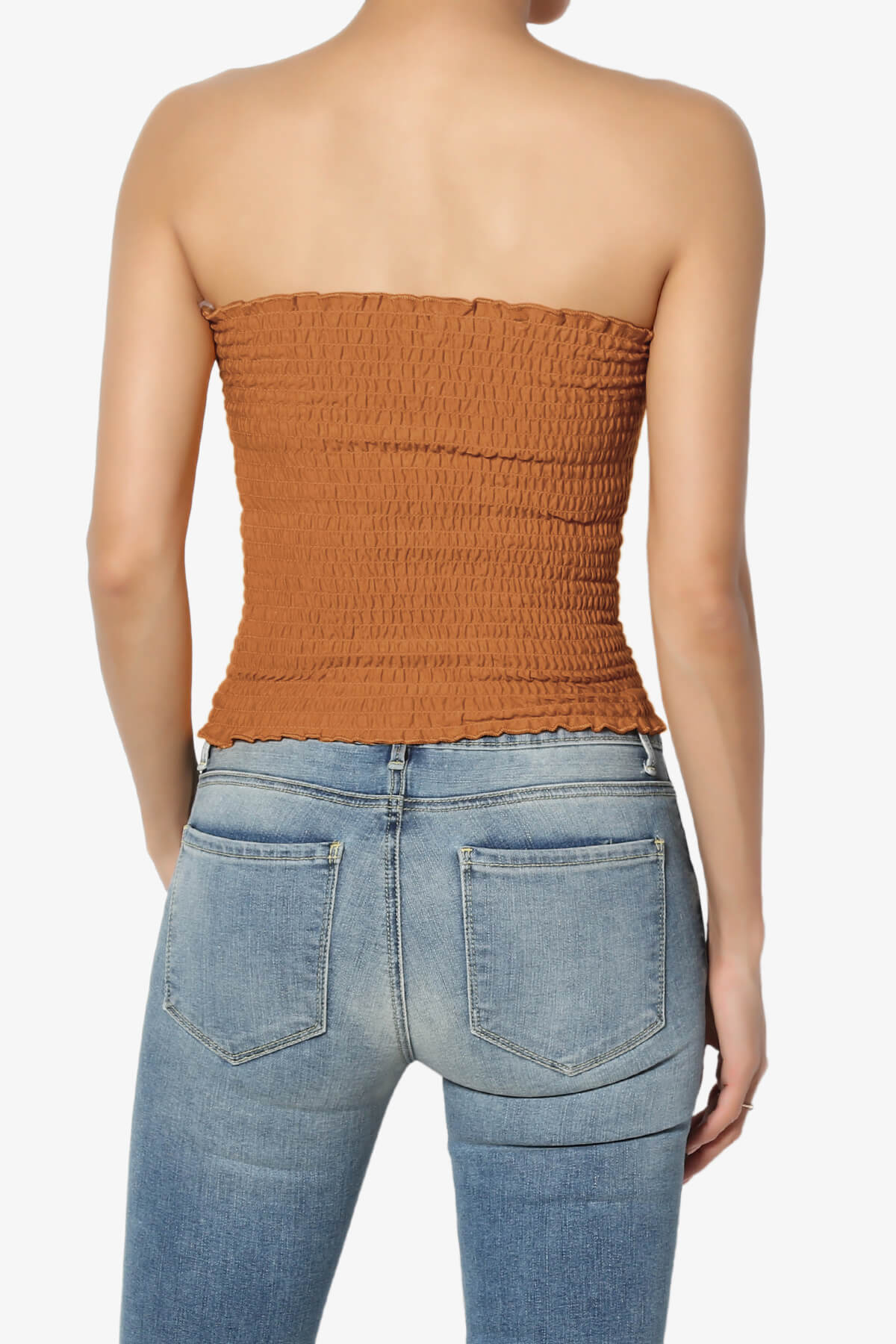 Faleece Smocked Crop Tube Top ALMOND_2