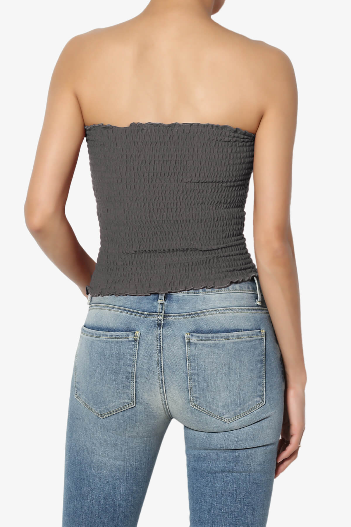 Faleece Smocked Crop Tube Top ASH GREY_2