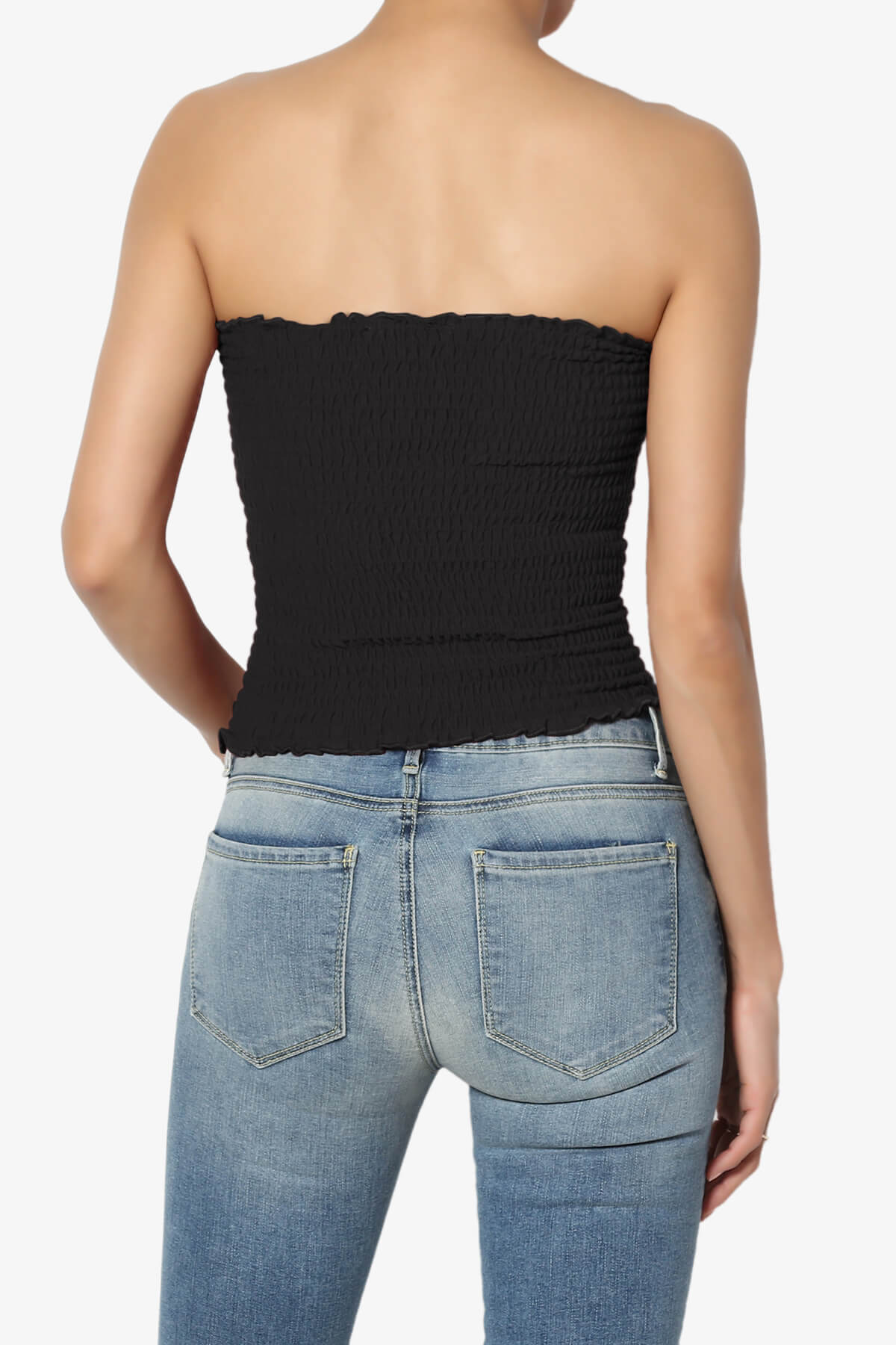 Faleece Smocked Crop Tube Top BLACK_2