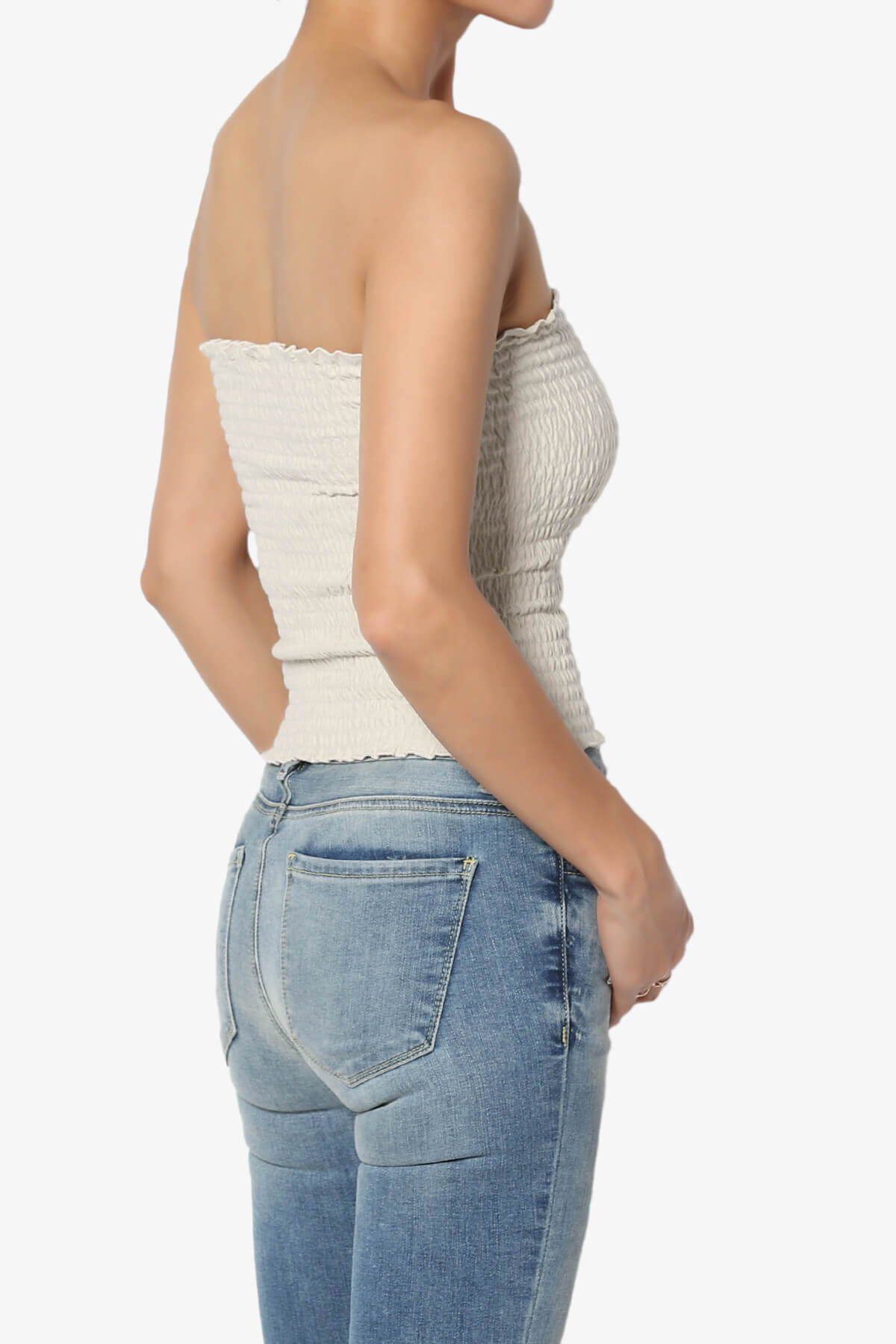 Faleece Smocked Crop Tube Top BONE_4