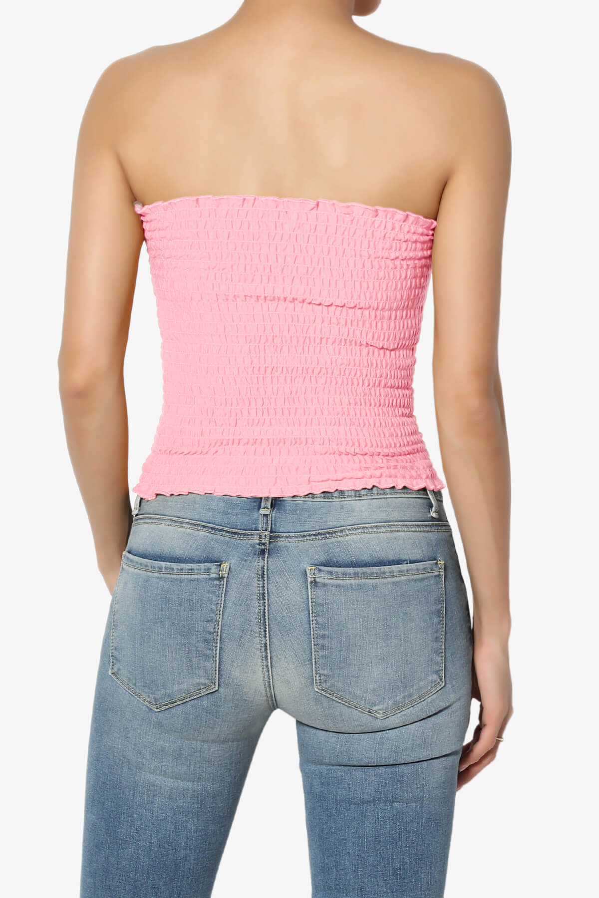 Faleece Smocked Crop Tube Top BRIGHT PINK_2