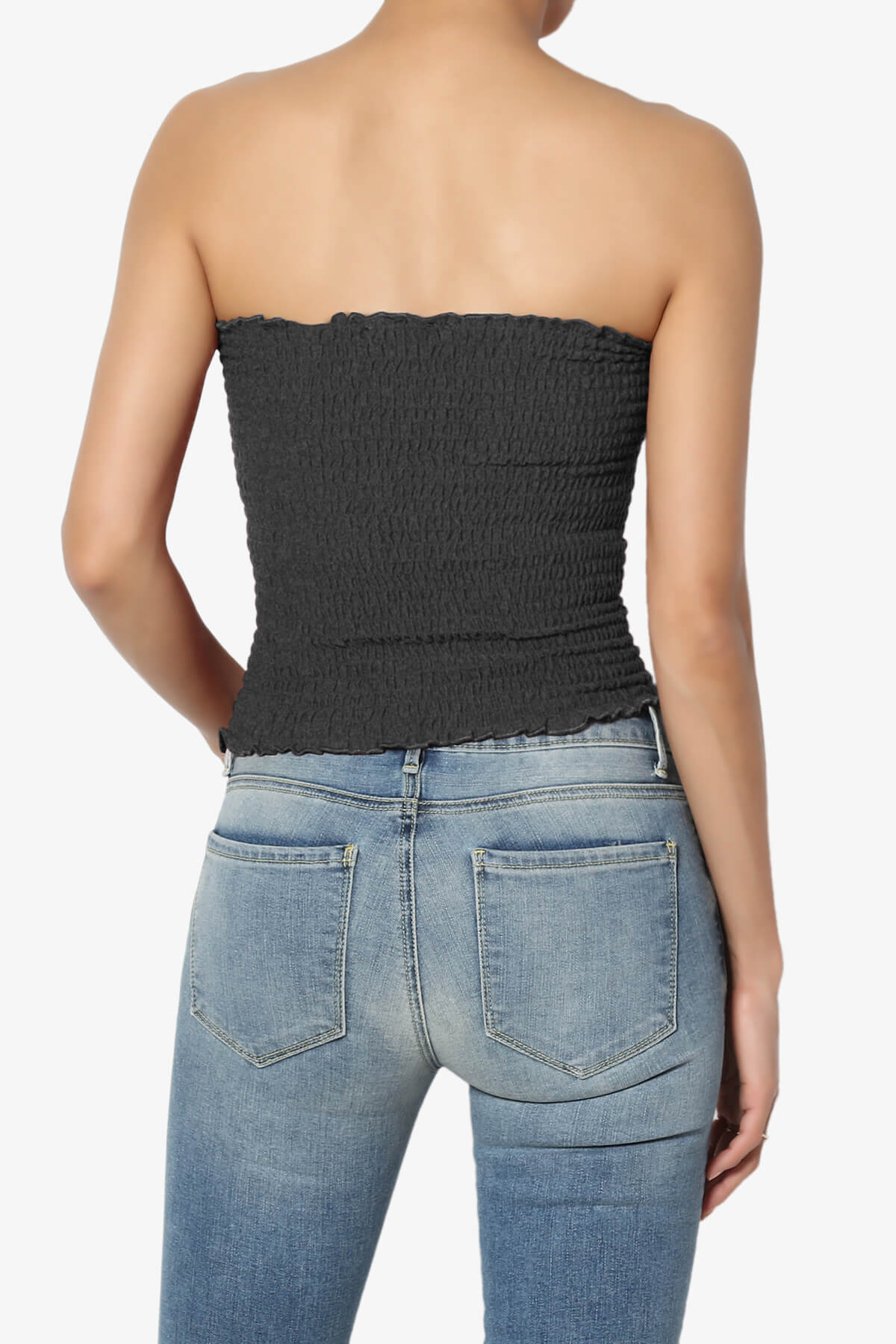 Faleece Smocked Crop Tube Top CHARCOAL_2