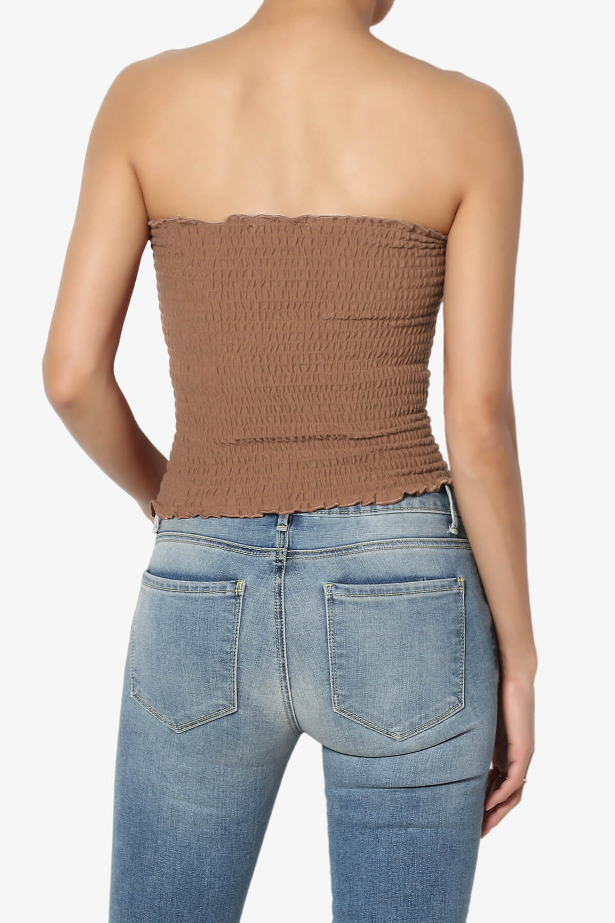 Faleece Smocked Crop Tube Top DEEP CAMEL_2
