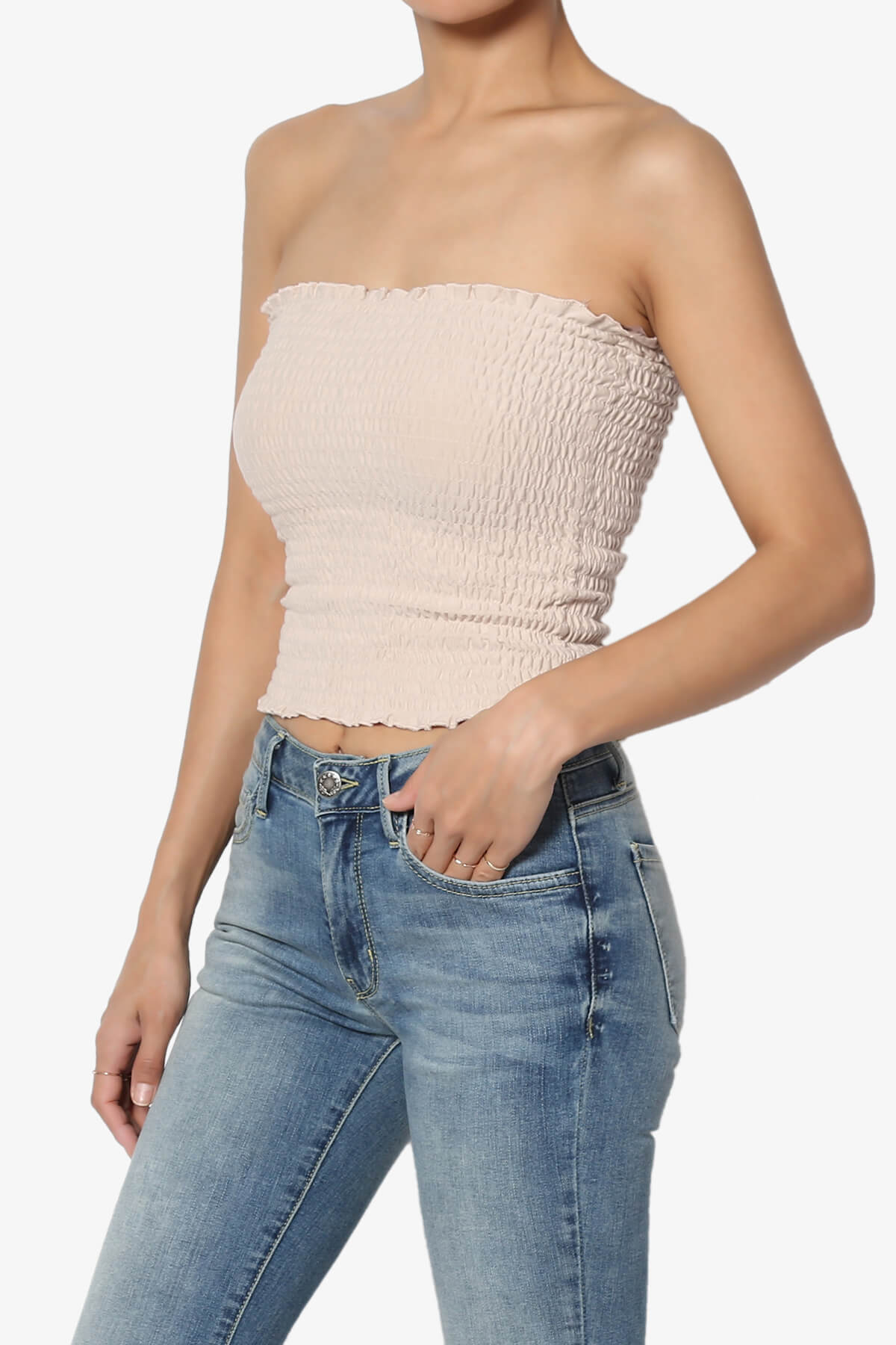 Faleece Smocked Crop Tube Top DUSTY BLUSH_3