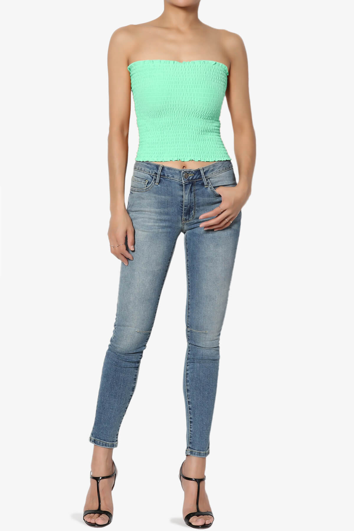 Faleece Smocked Crop Tube Top GREEN MINT_6