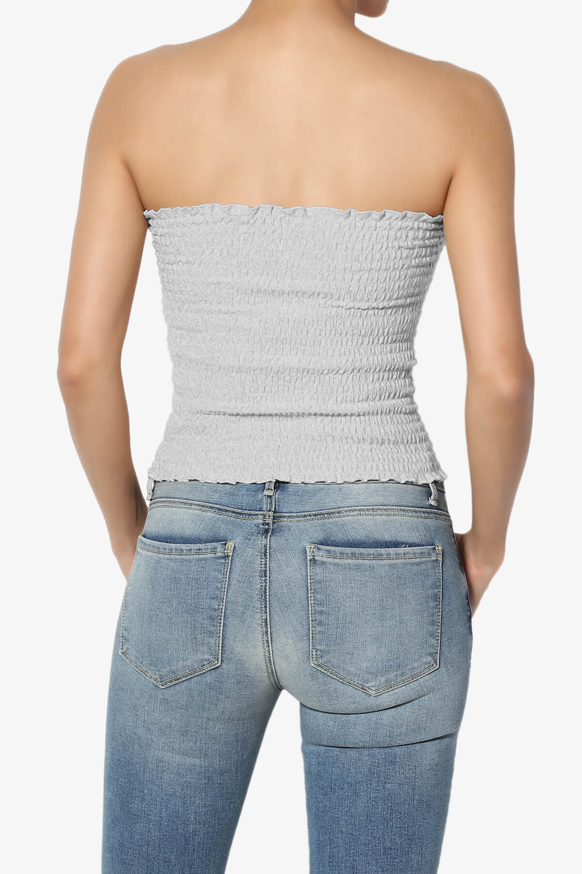 Faleece Smocked Crop Tube Top HEATHER GREY_2