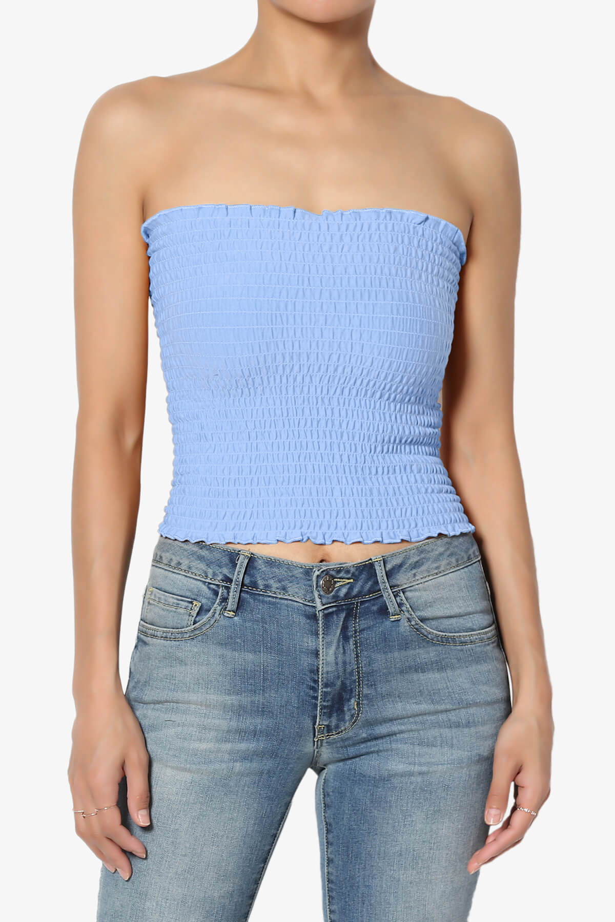 Faleece Smocked Crop Tube Top LIGHT BLUE_1