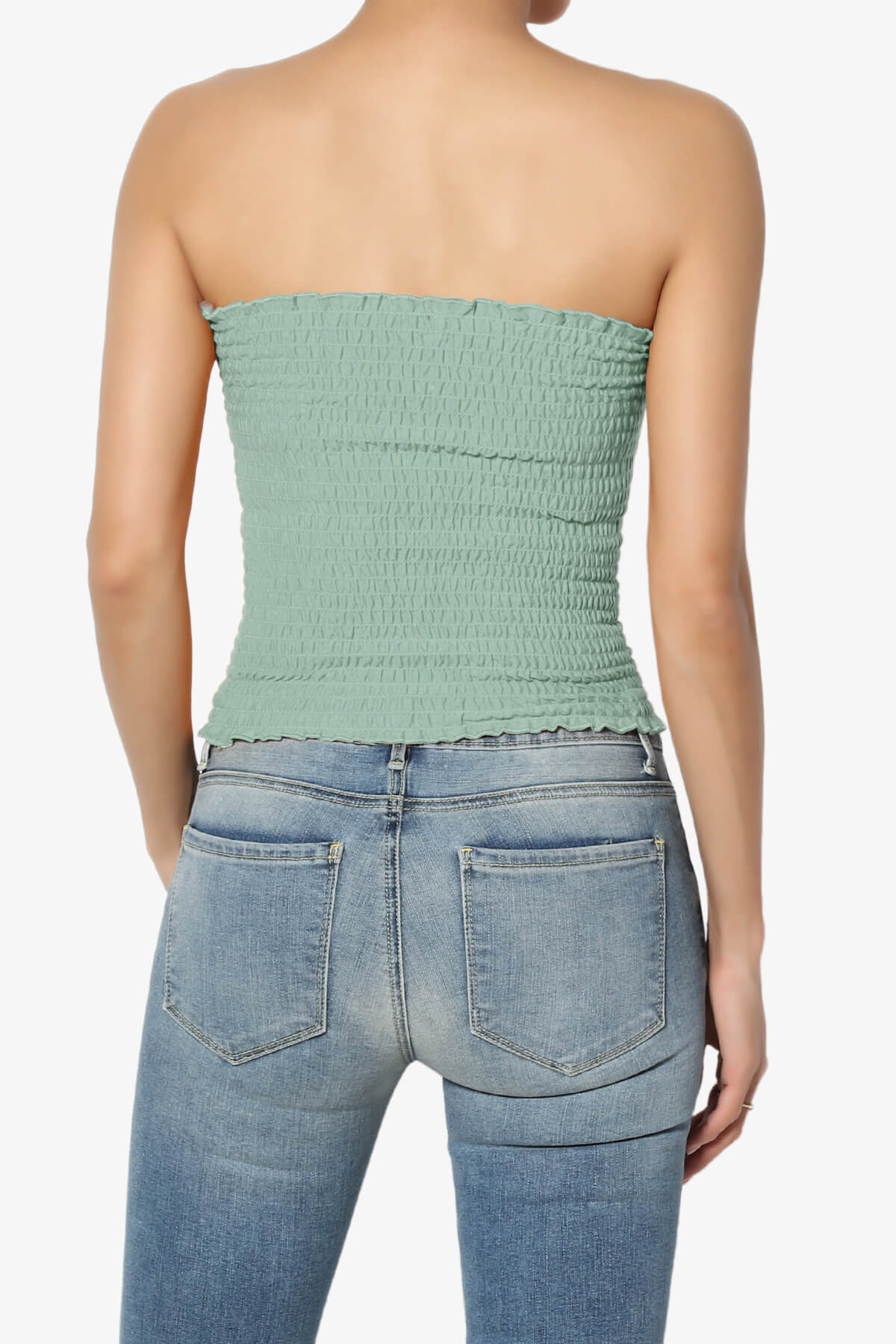 Faleece Smocked Crop Tube Top LIGHT GREEN_2