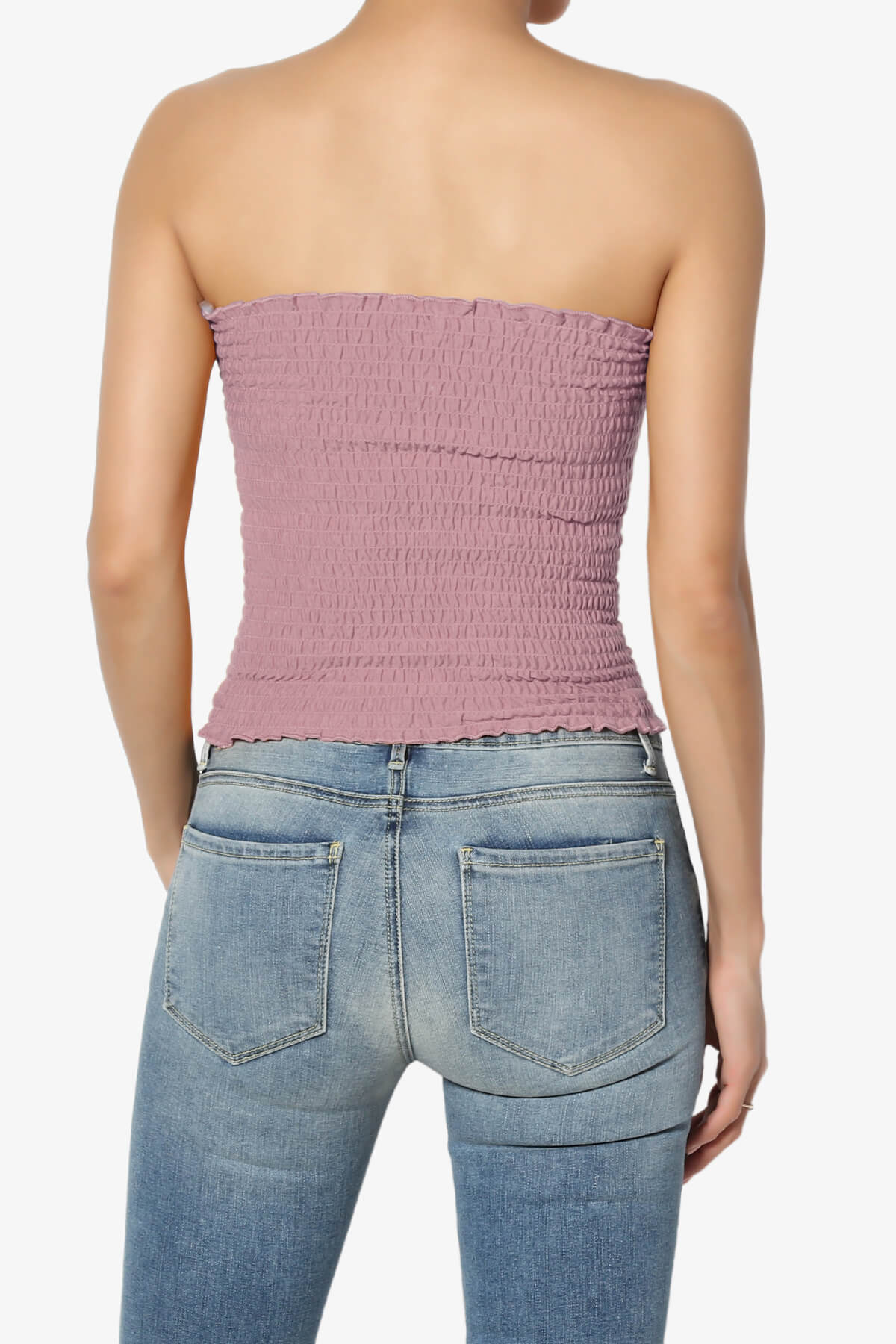 Faleece Smocked Crop Tube Top LIGHT ROSE_2