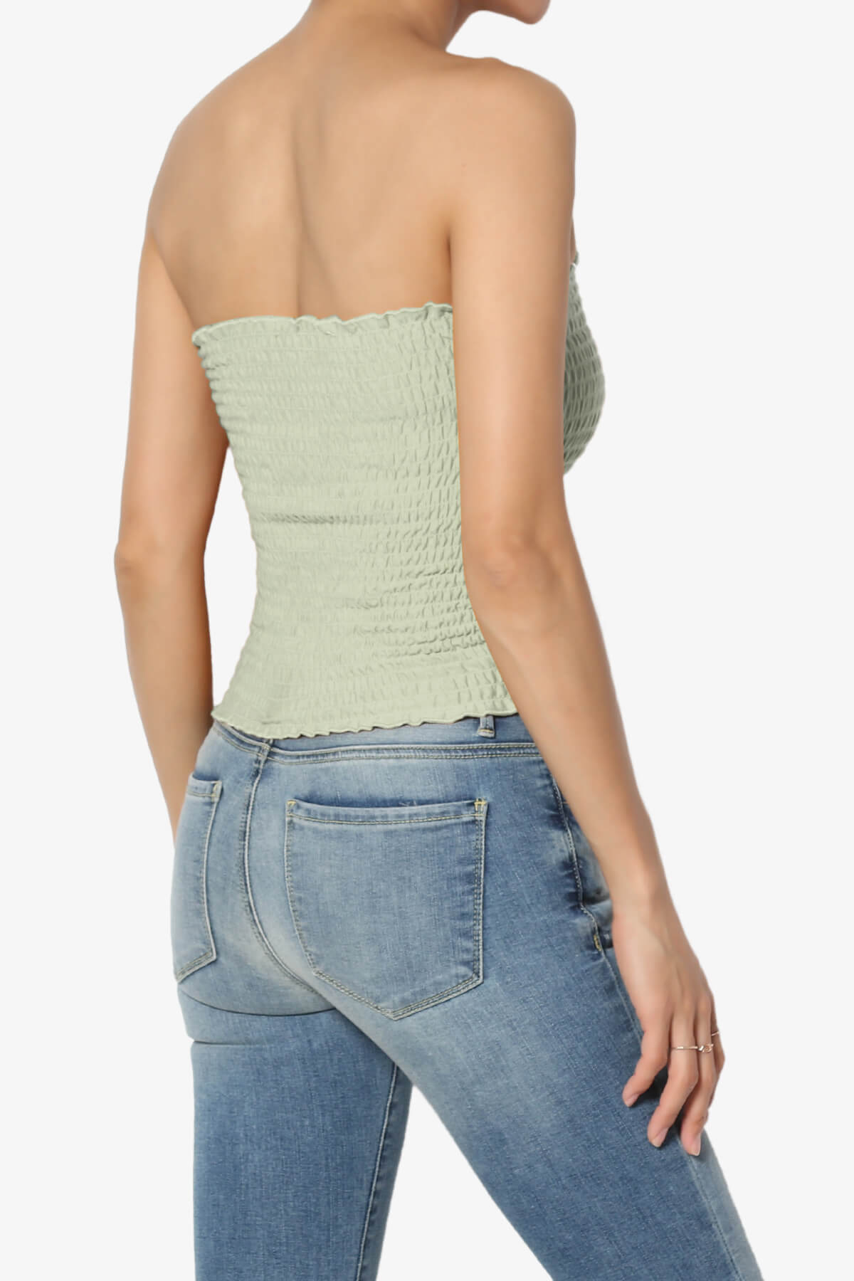 Faleece Smocked Crop Tube Top LIGHT SAGE_4