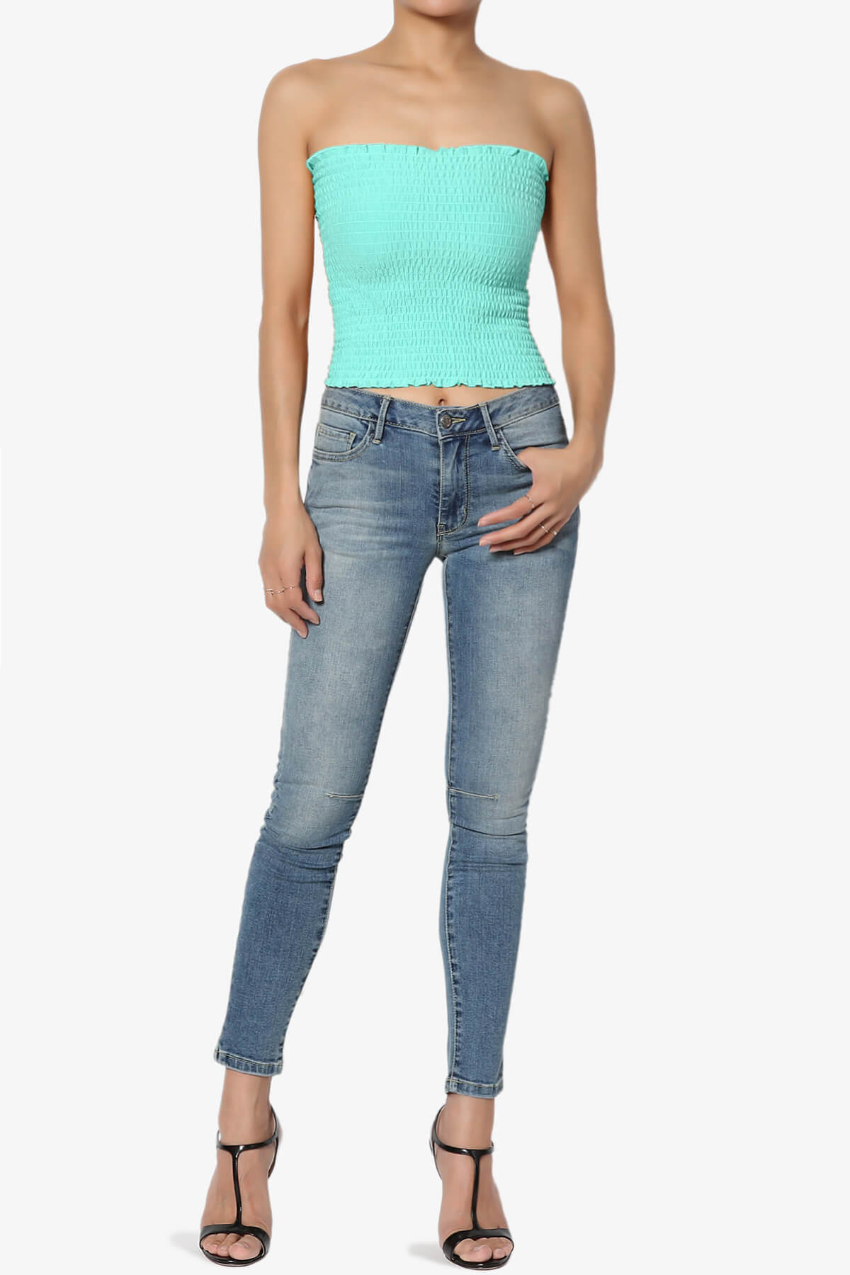 Faleece Smocked Crop Tube Top MINT_6