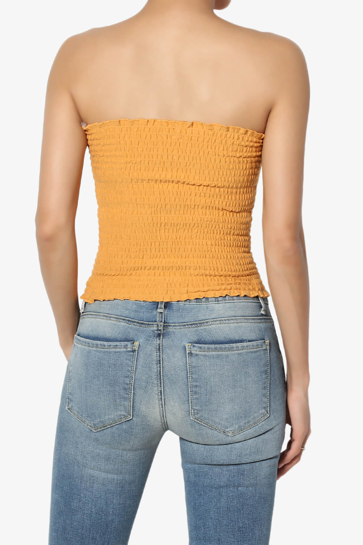 Faleece Smocked Crop Tube Top MUSTARD_2