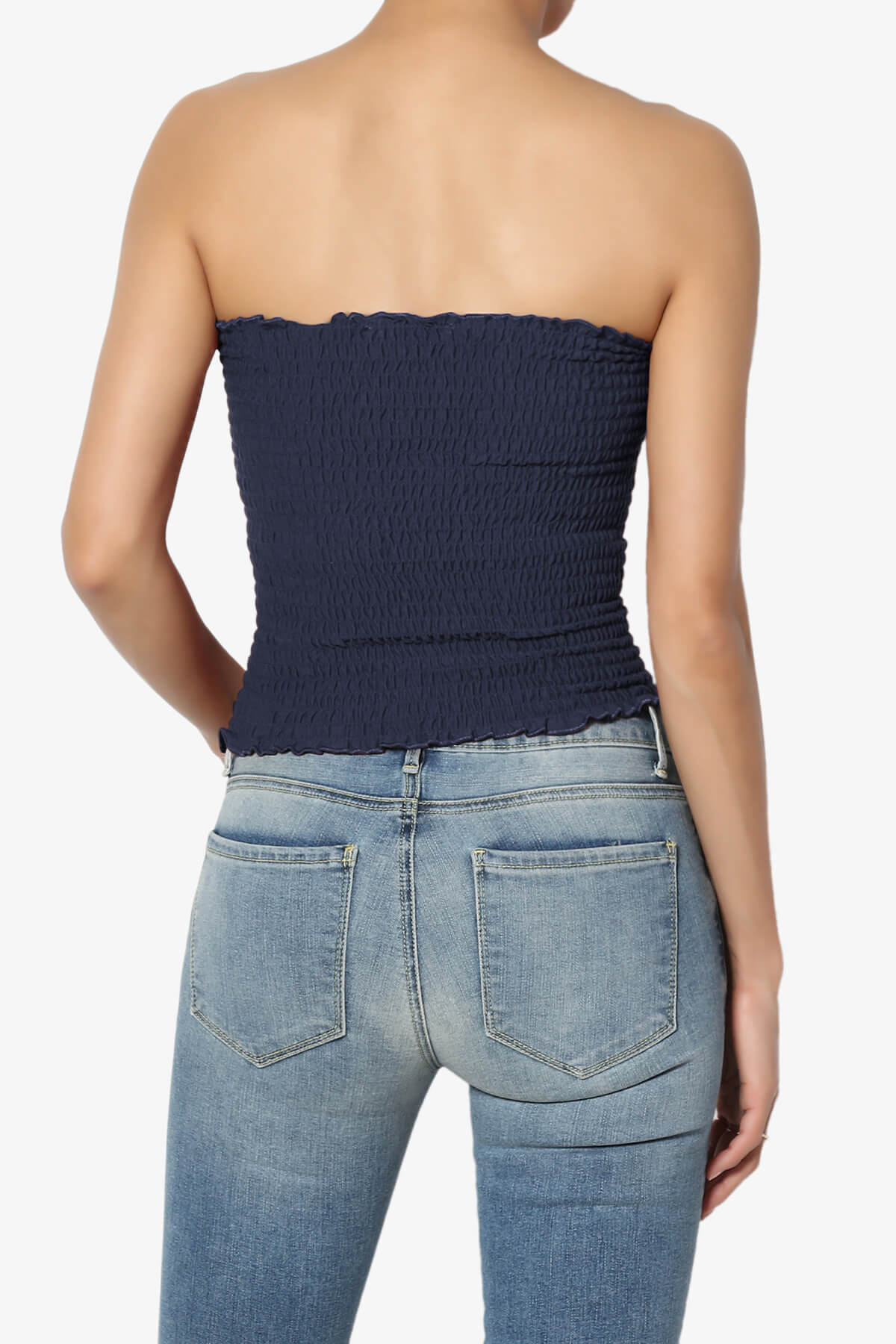 Faleece Smocked Crop Tube Top NAVY_2