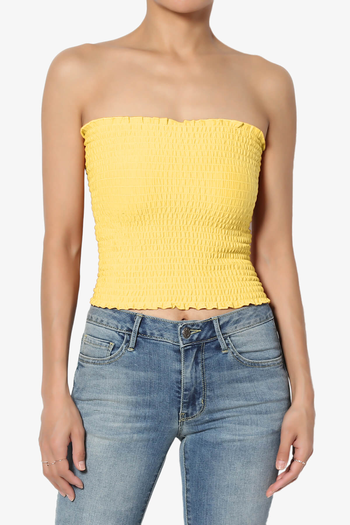 Faleece Smocked Crop Tube Top YELLOW_1