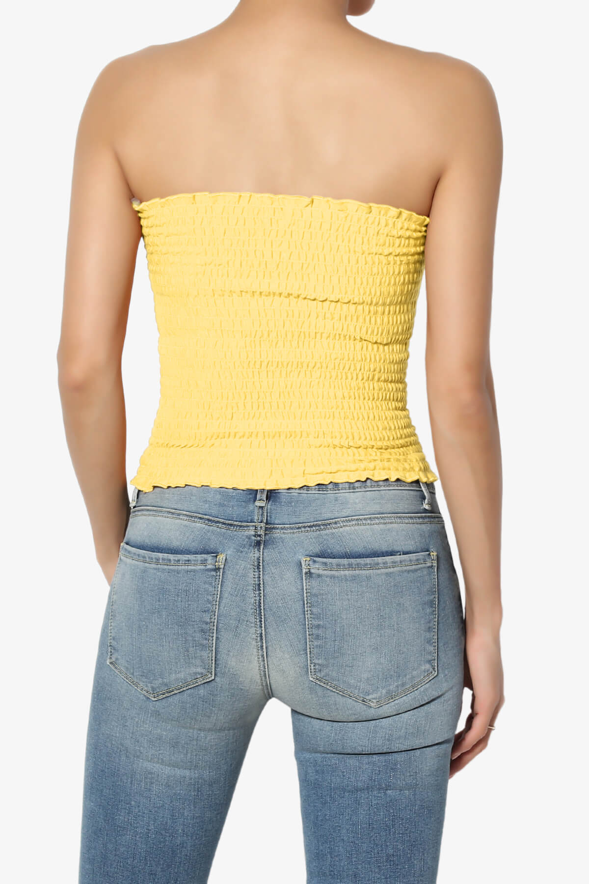 Faleece Smocked Crop Tube Top YELLOW_2