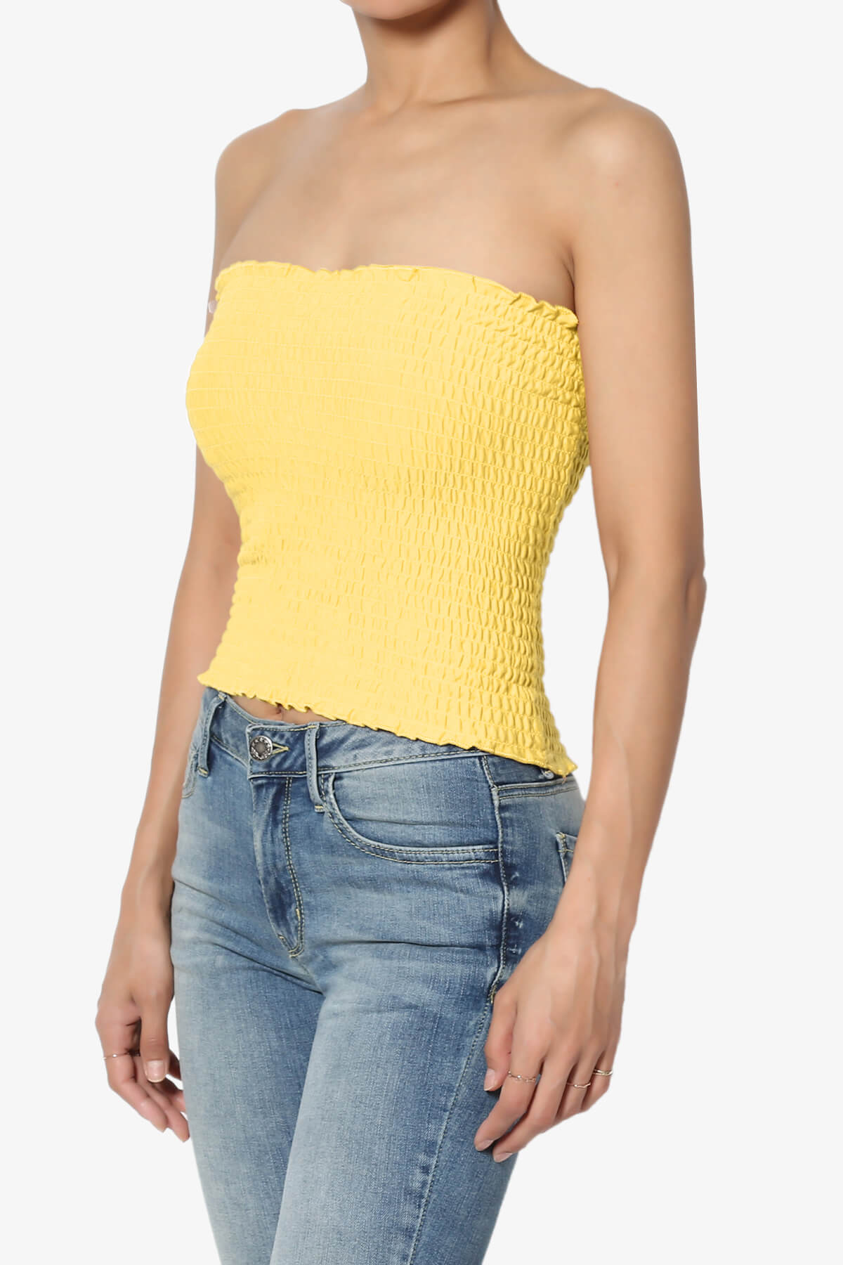 Faleece Smocked Crop Tube Top YELLOW_3