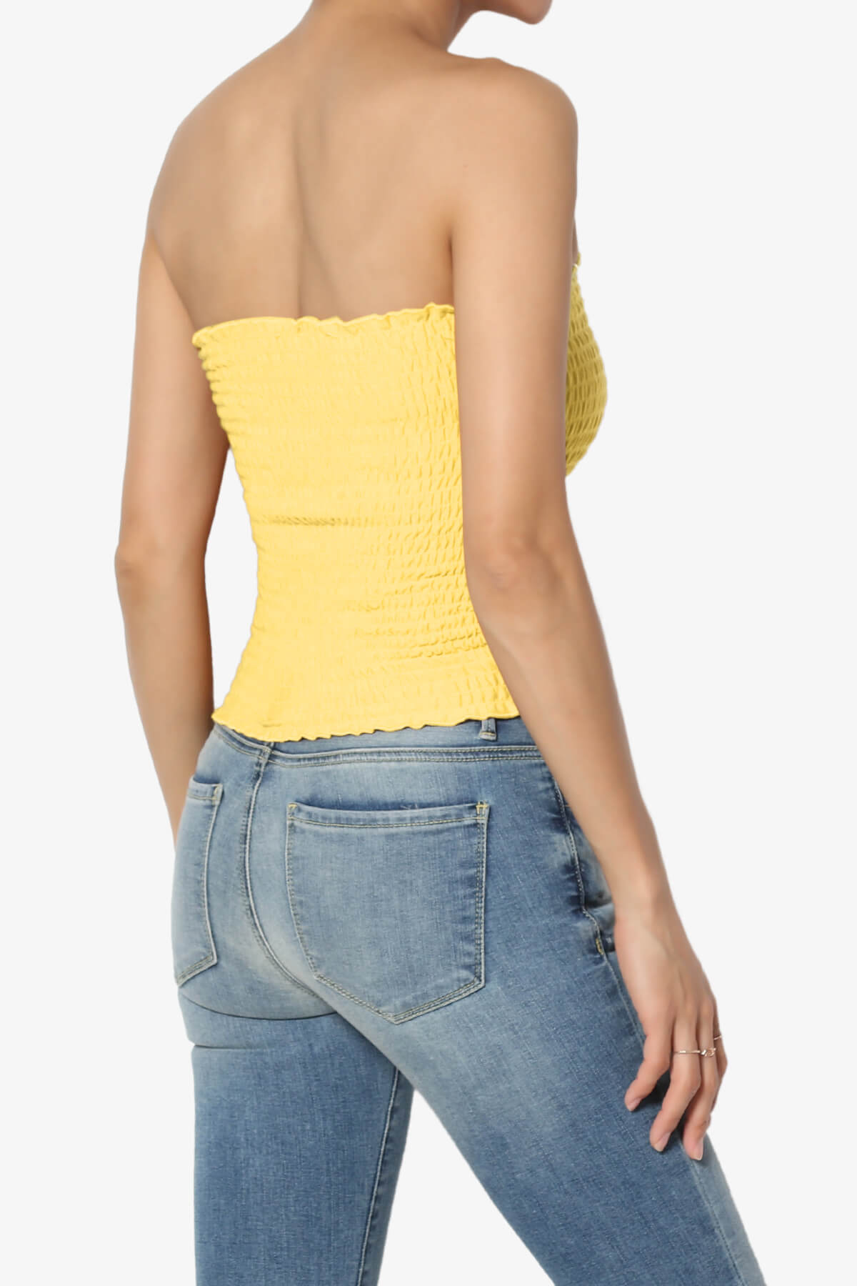 Faleece Smocked Crop Tube Top YELLOW_4