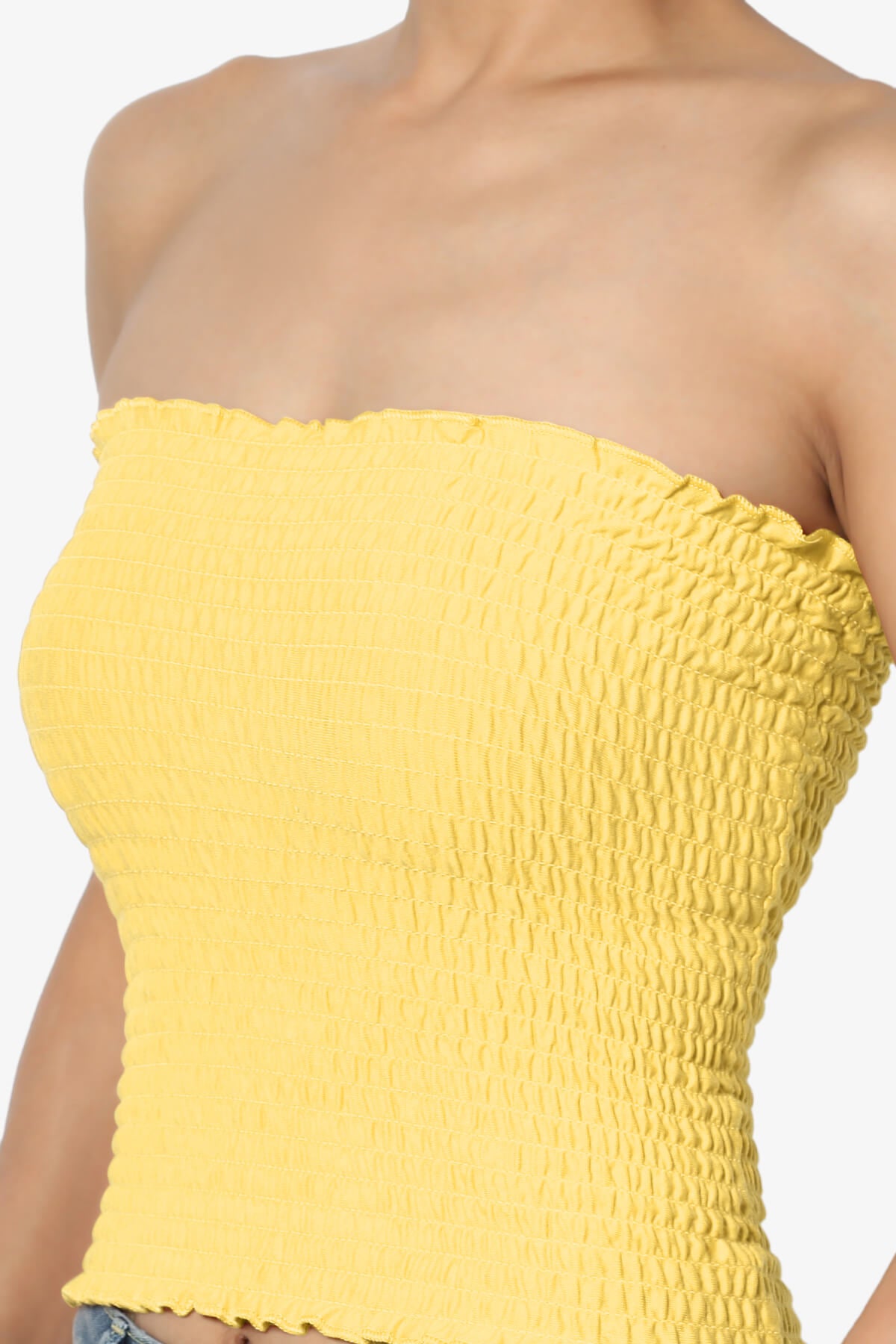 Faleece Smocked Crop Tube Top YELLOW_5